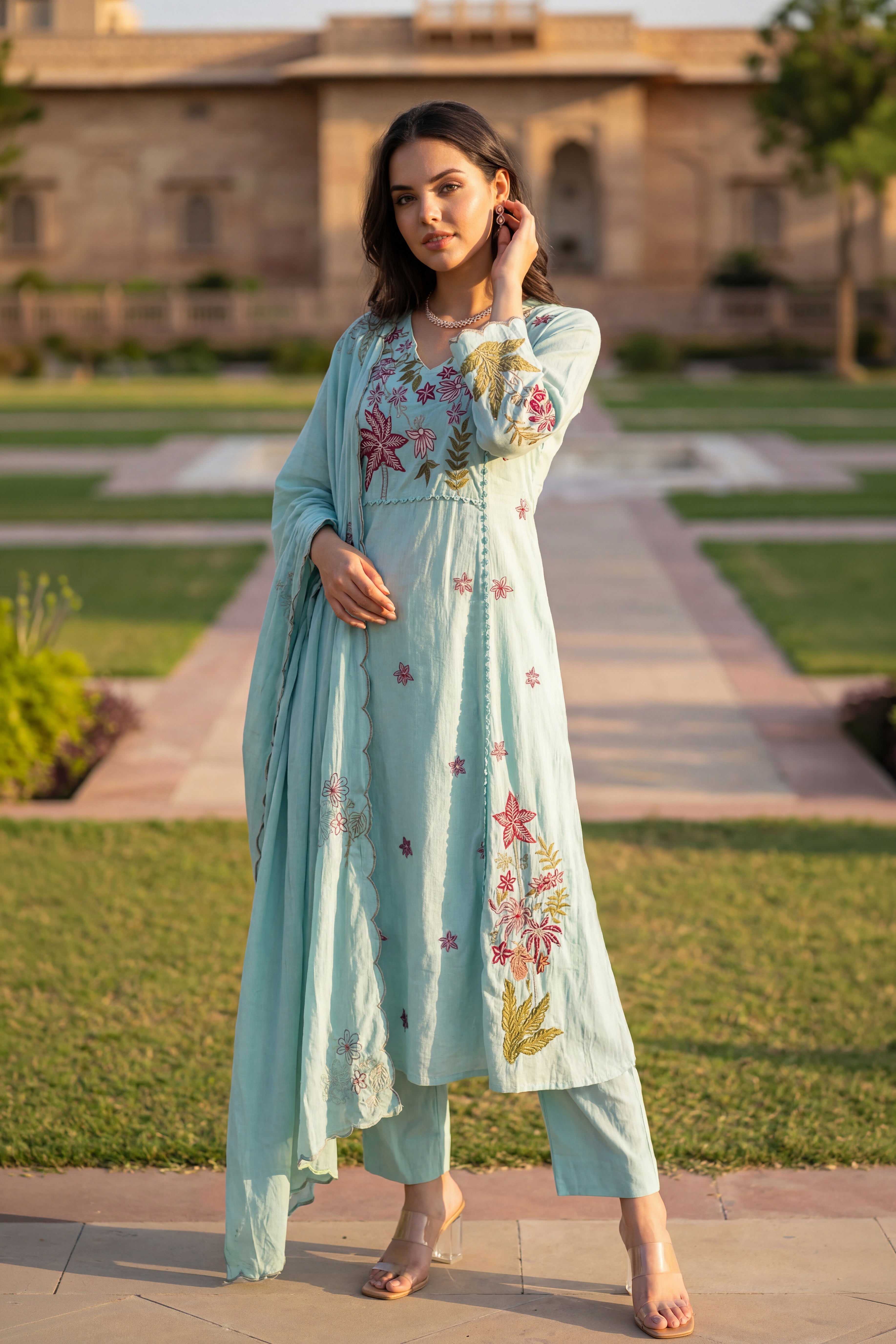 Seafoam Chanderi Suit Set