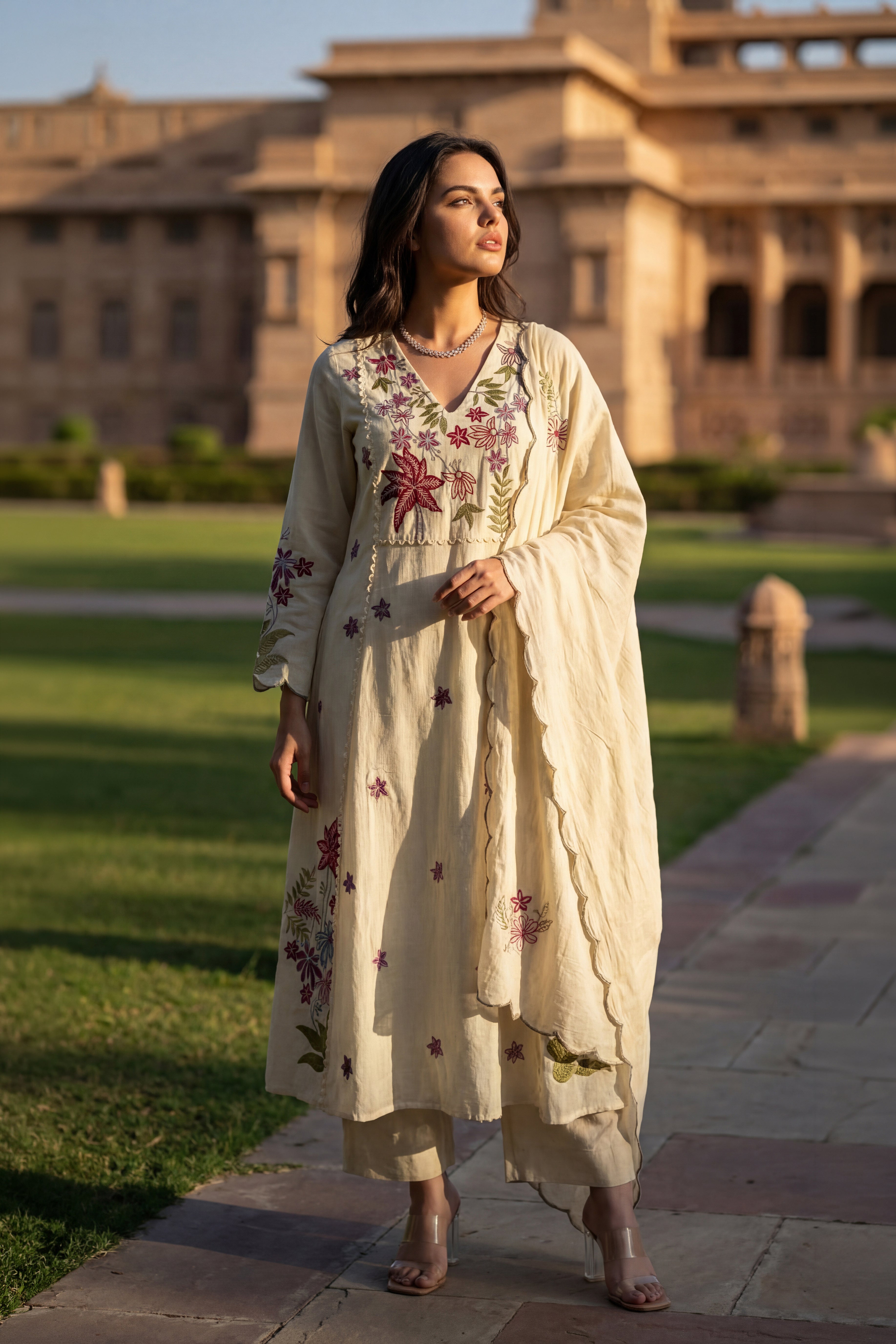 Ivory Petal Chanderi Suit Set