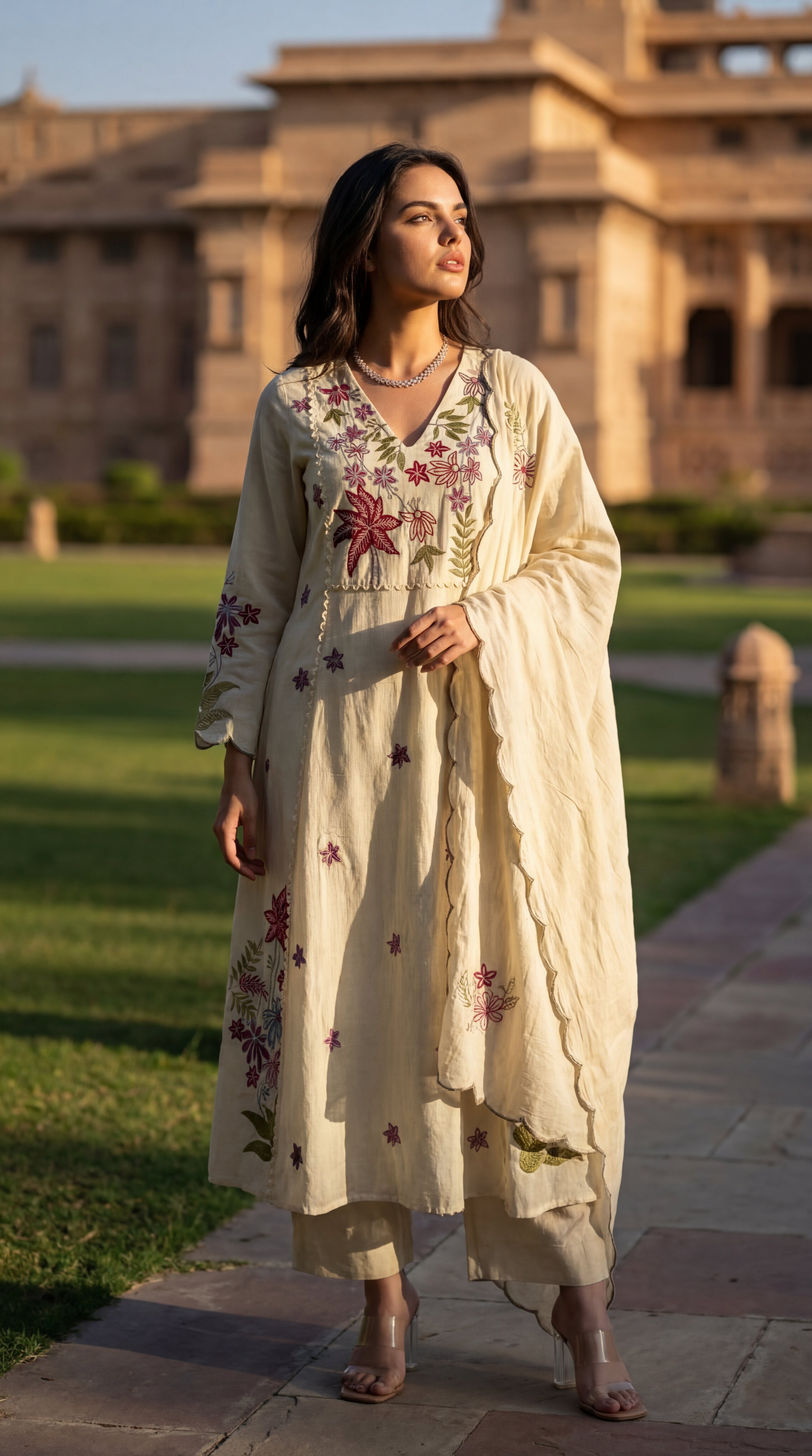 Ivory Petal Chanderi Suit Set