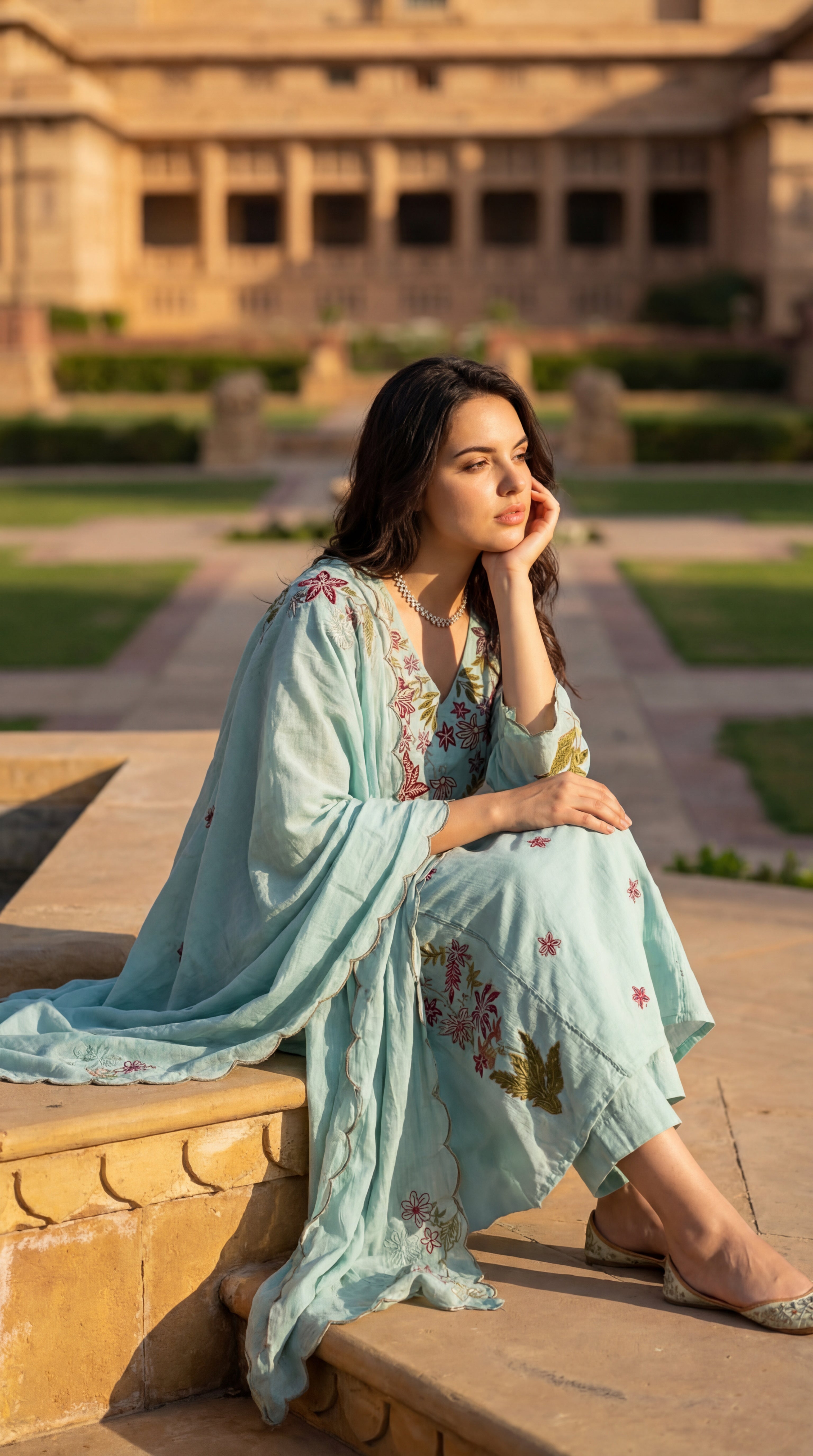 Seafoam Chanderi Suit Set