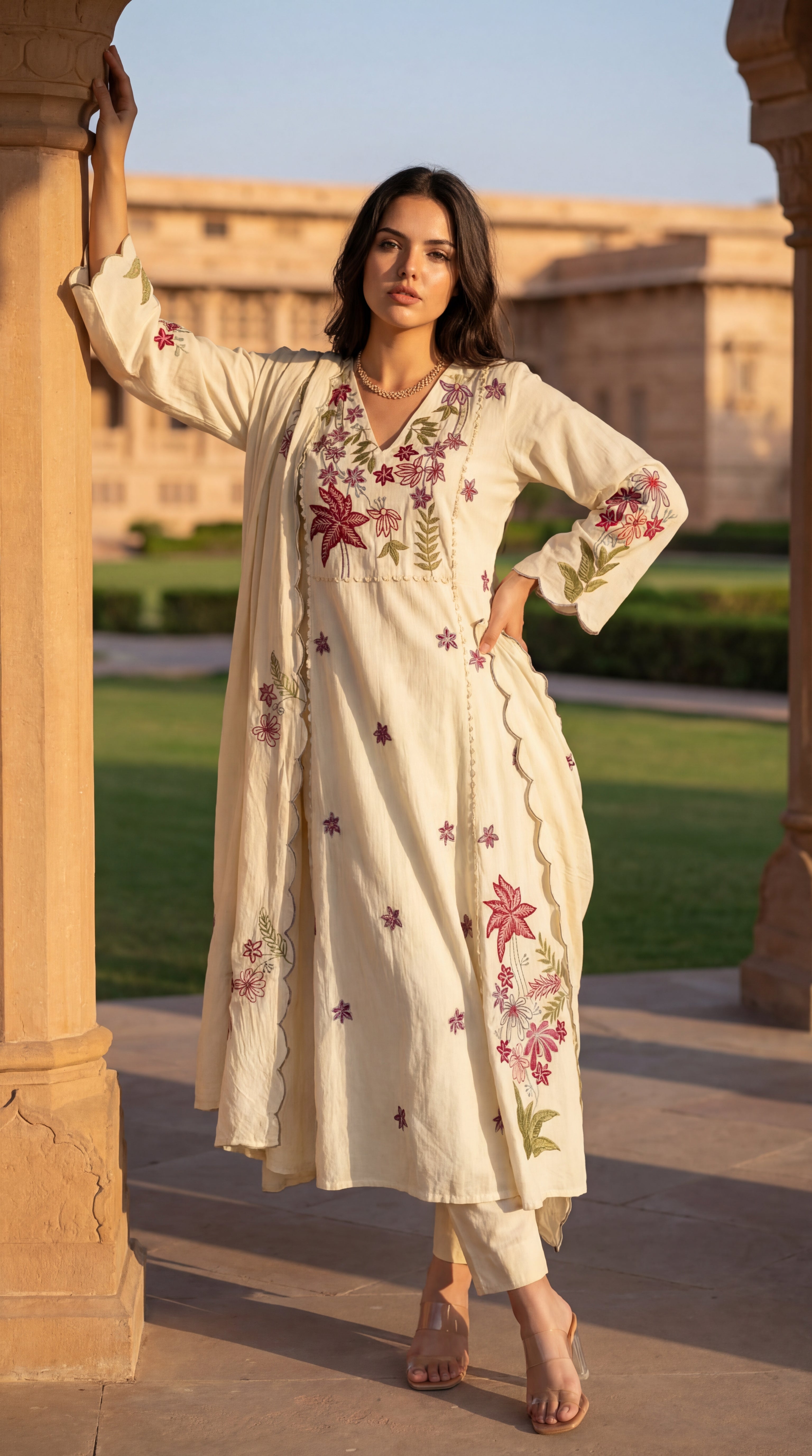 Ivory Petal Chanderi Suit Set