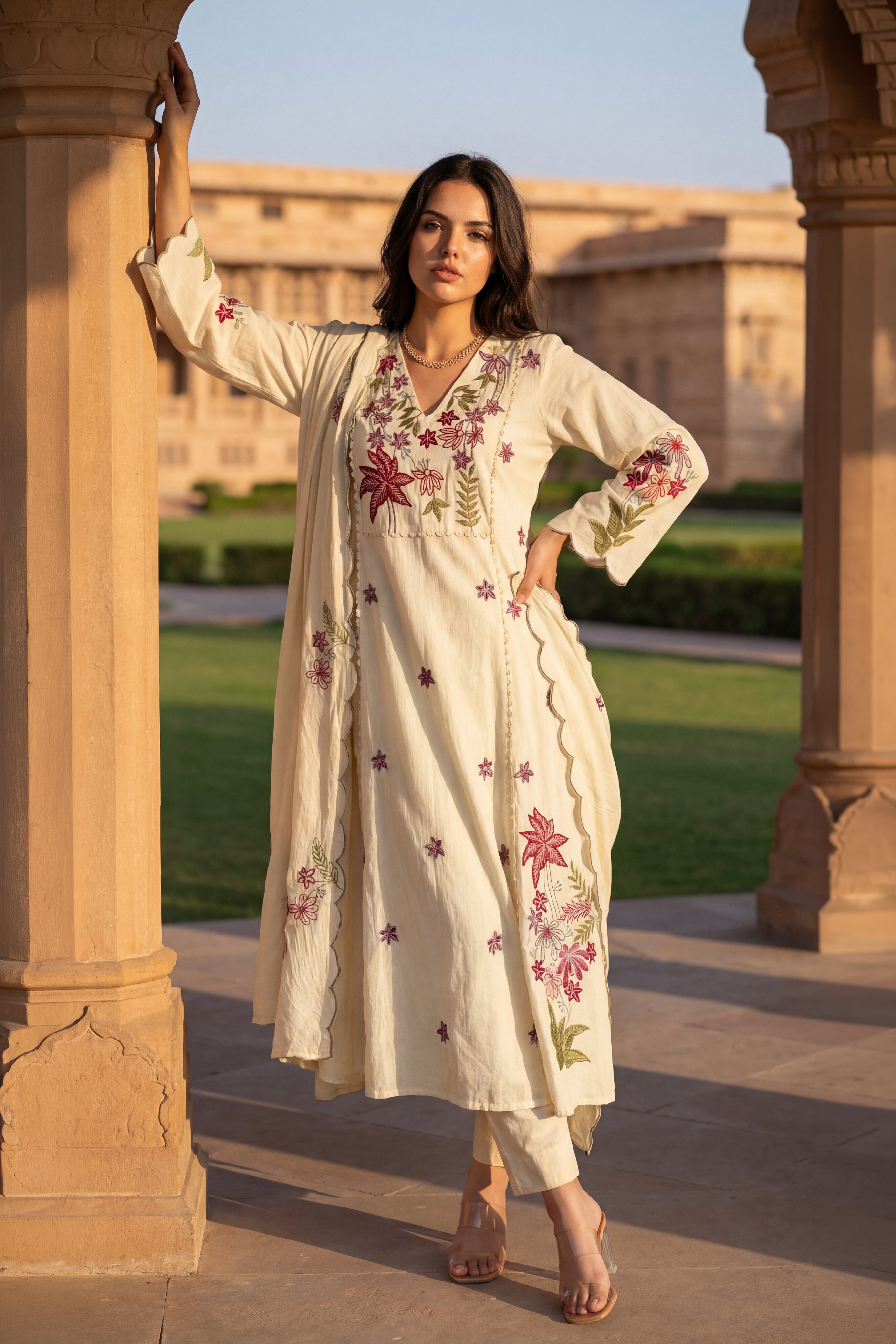 Ivory Petal Chanderi Suit Set