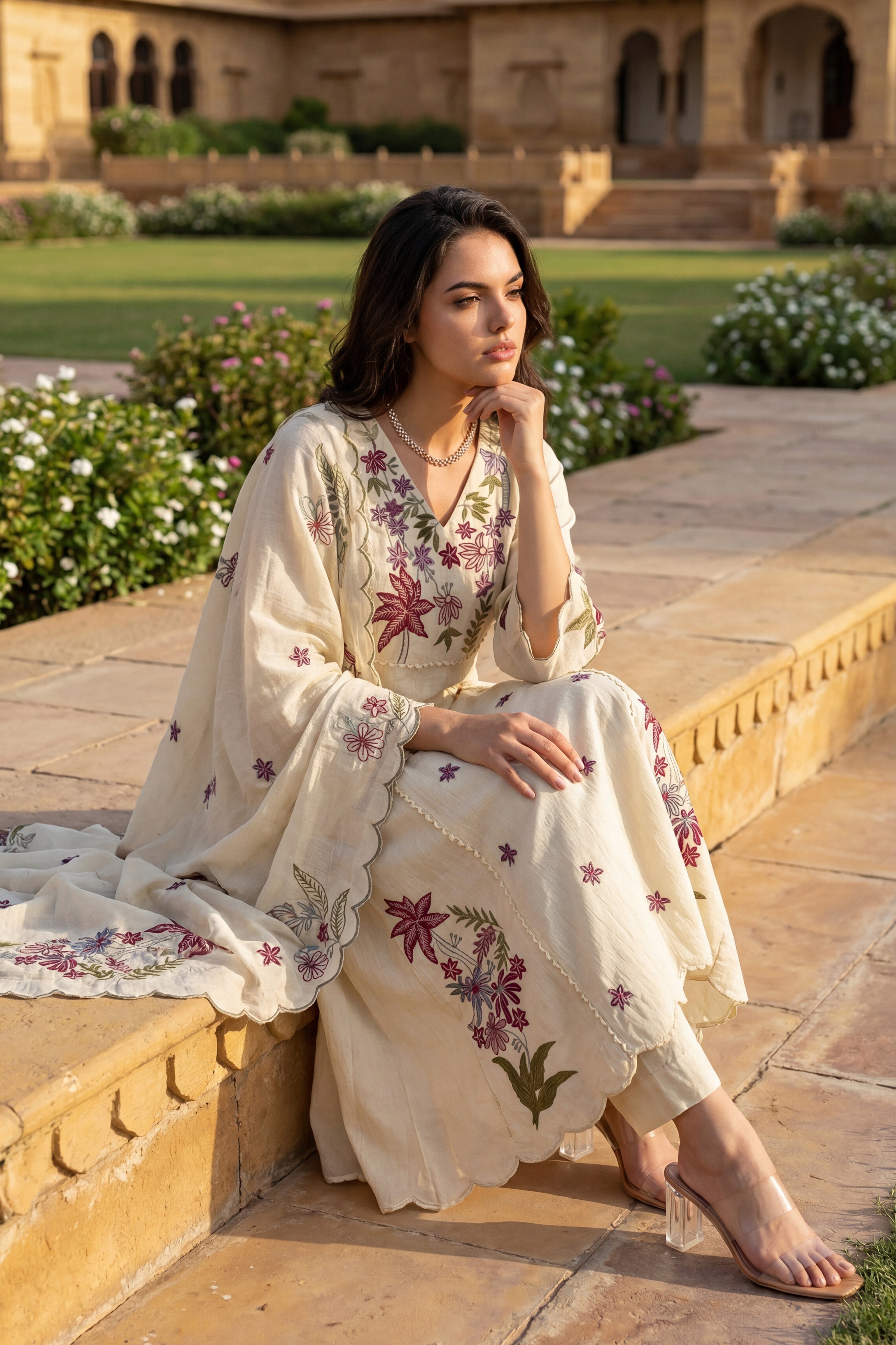 Ivory Petal Chanderi Suit Set