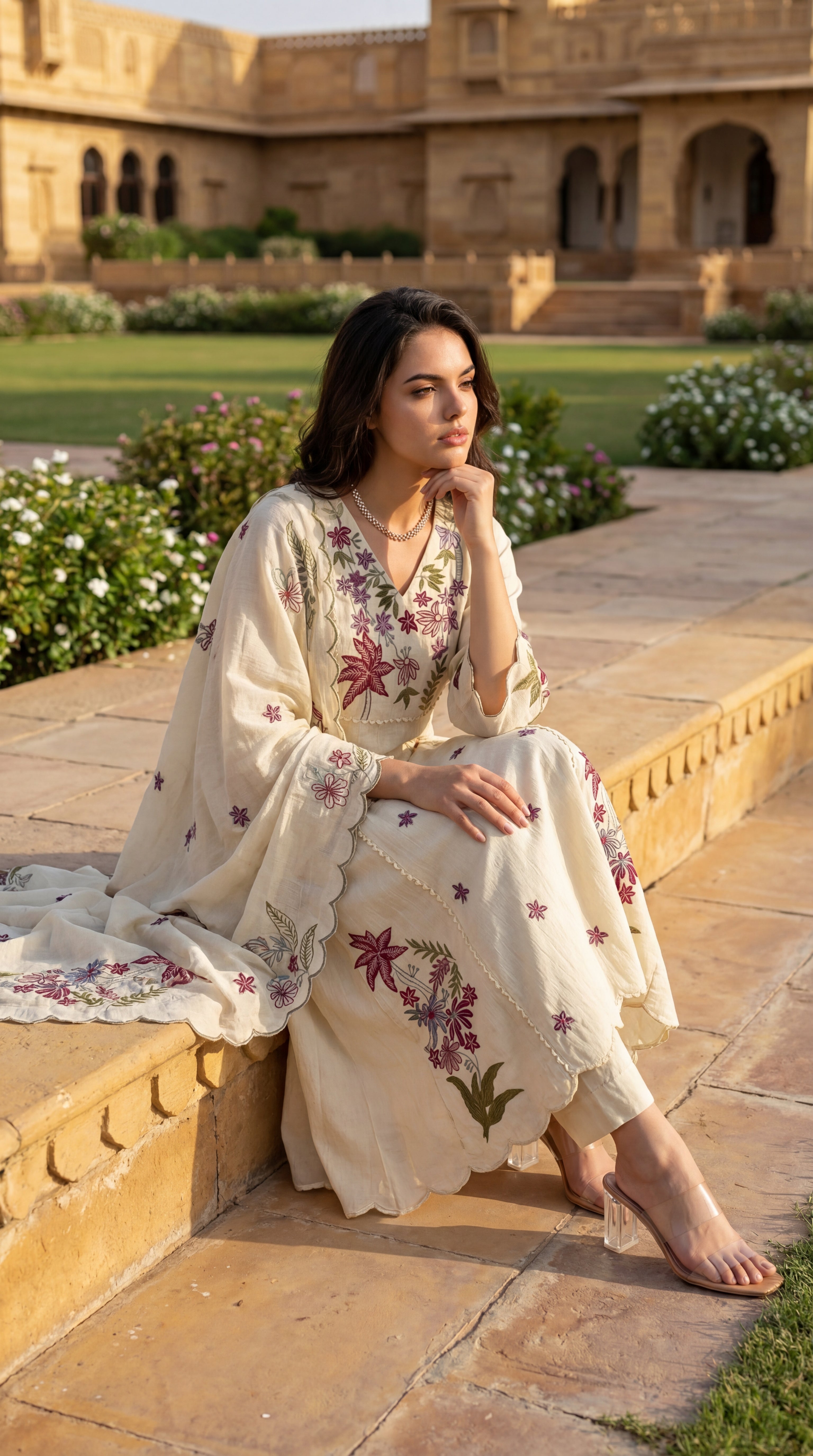 Ivory Petal Chanderi Suit Set