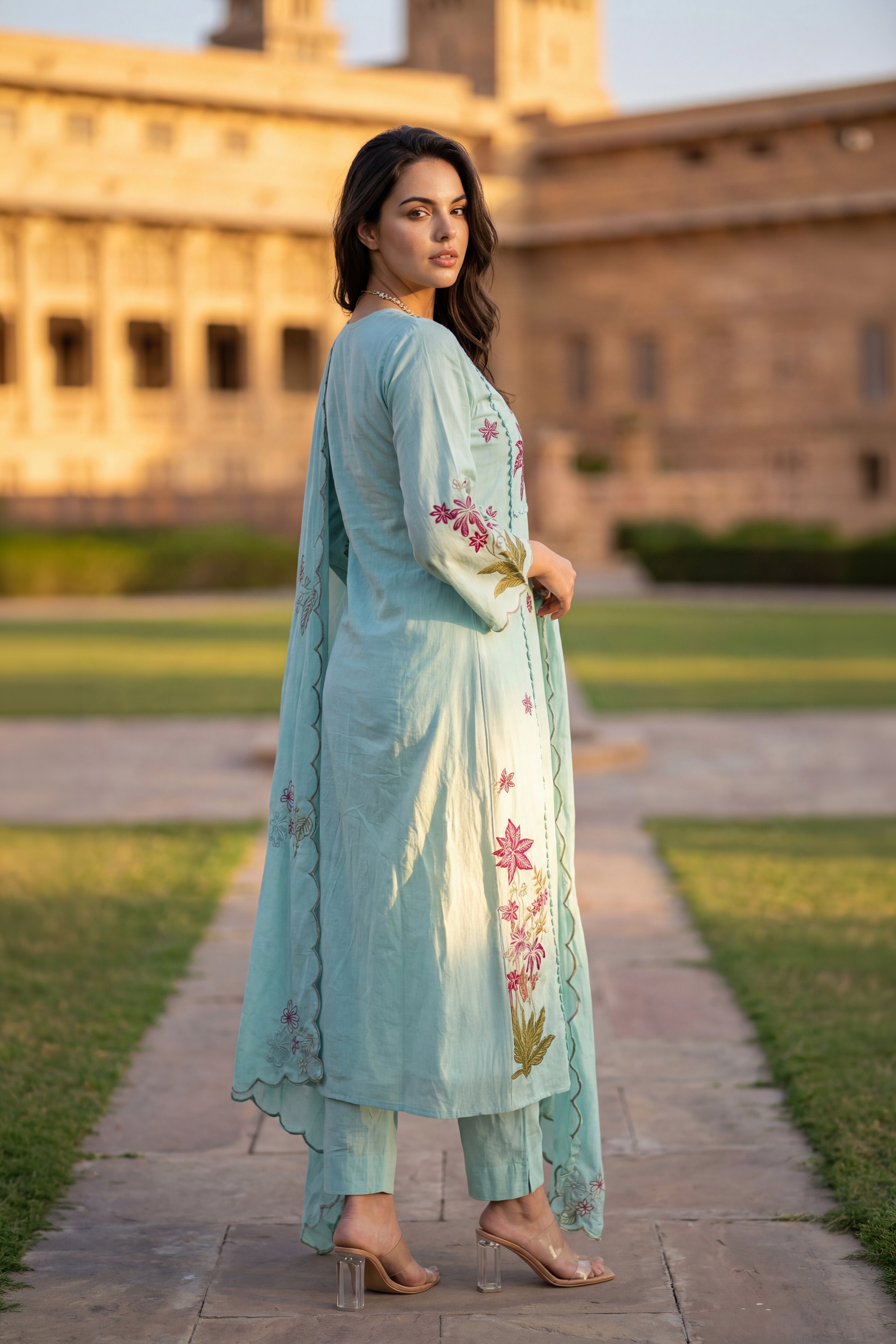 Seafoam Chanderi Suit Set