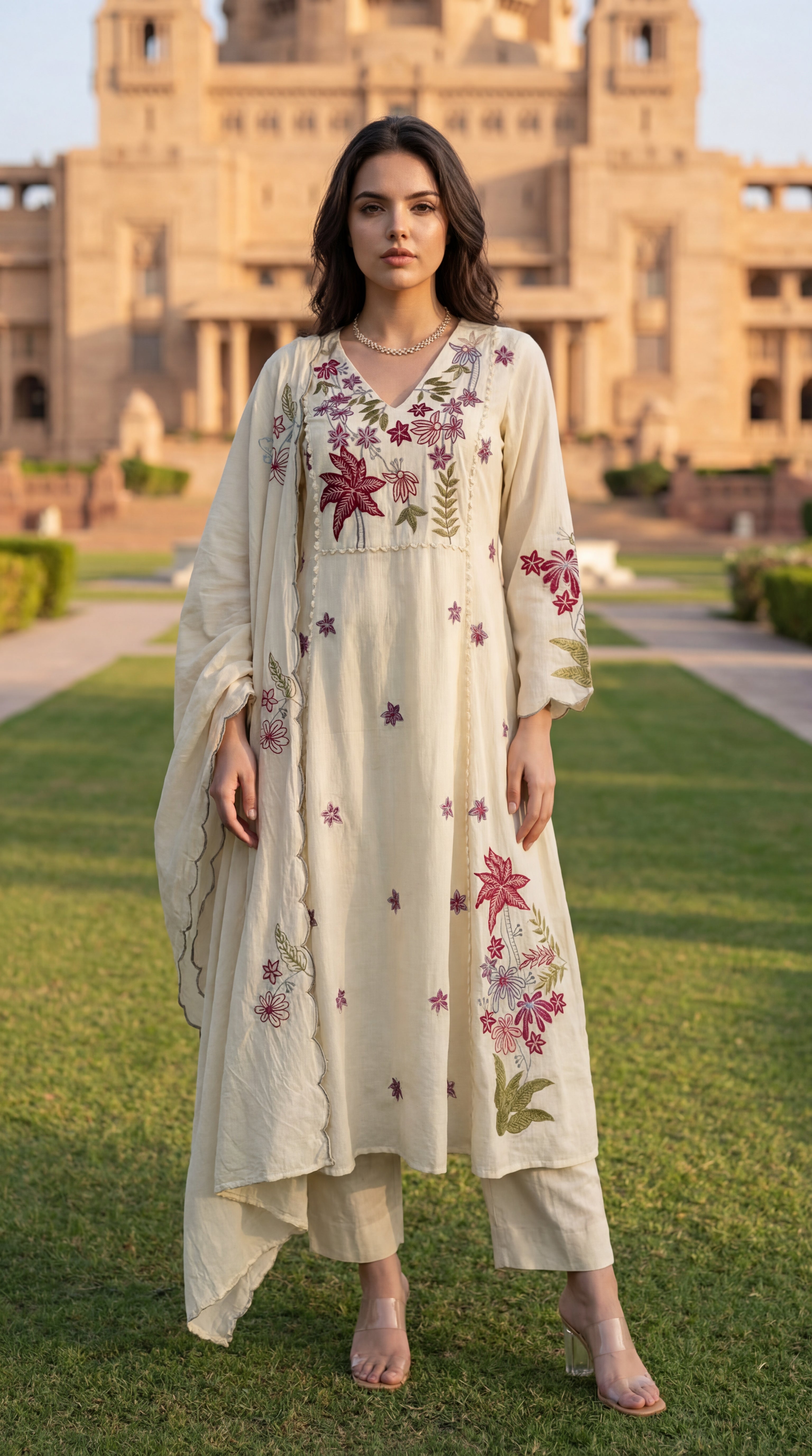 Ivory Petal Chanderi Suit Set