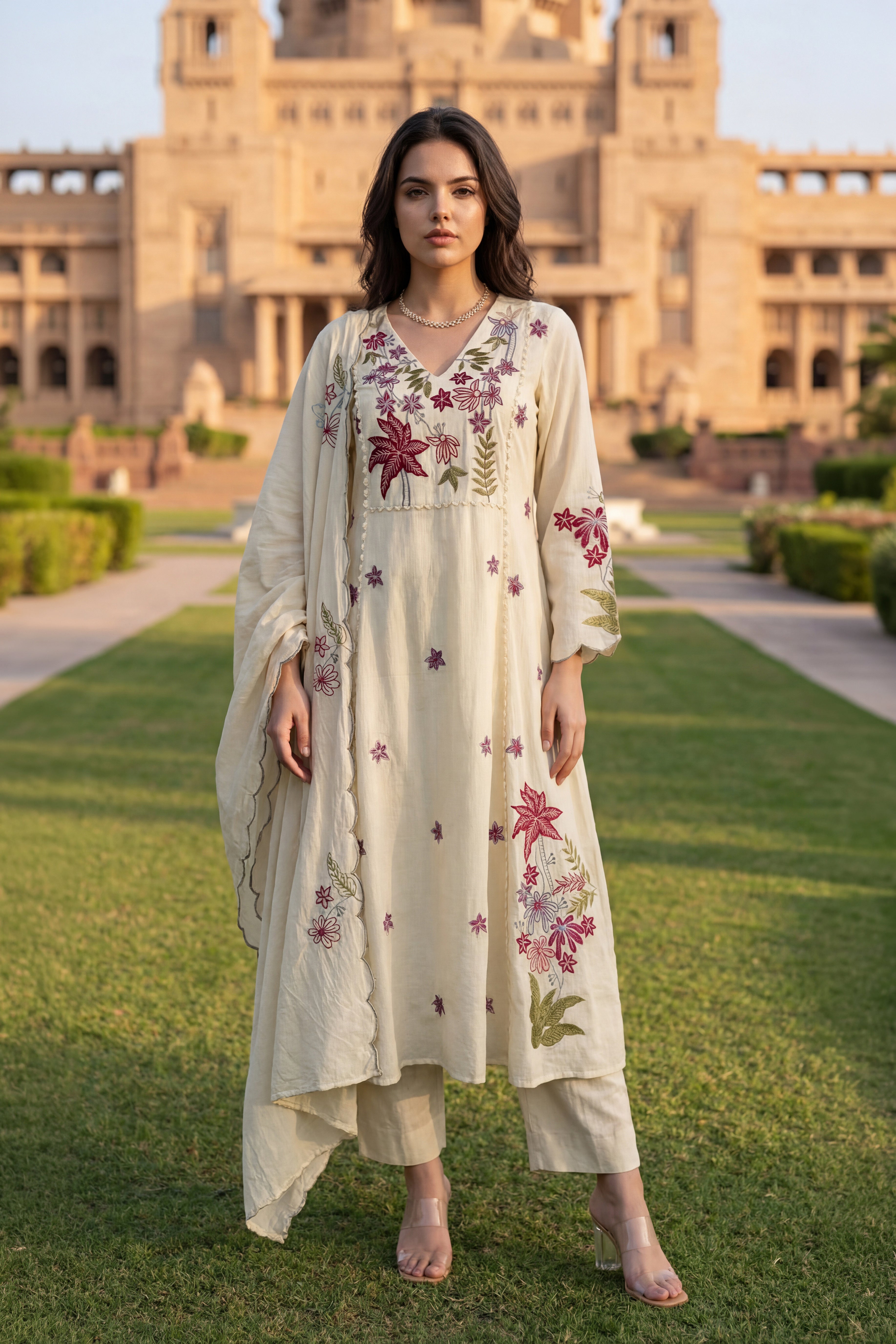 Ivory Petal Chanderi Suit Set