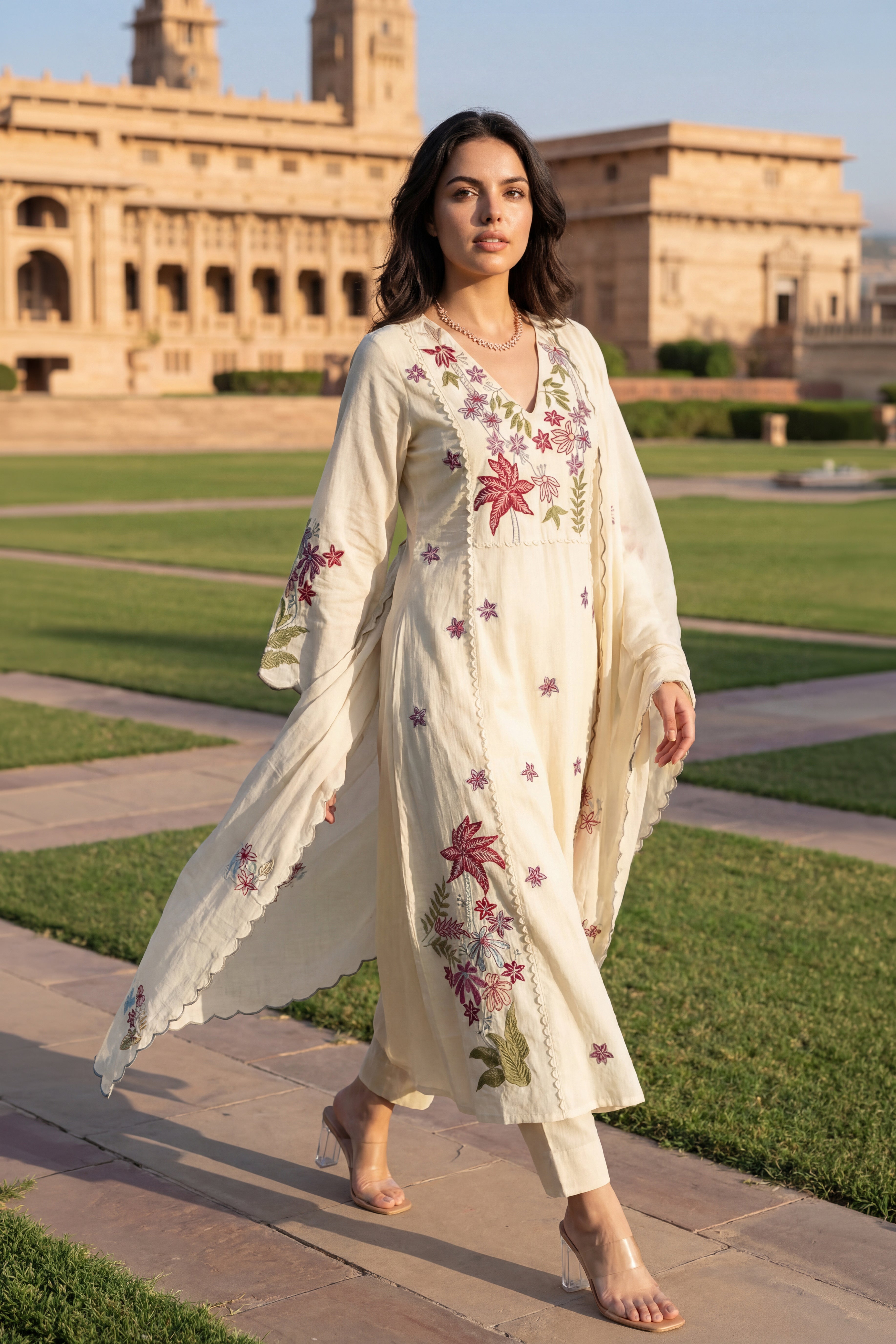 Ivory Petal Chanderi Suit Set
