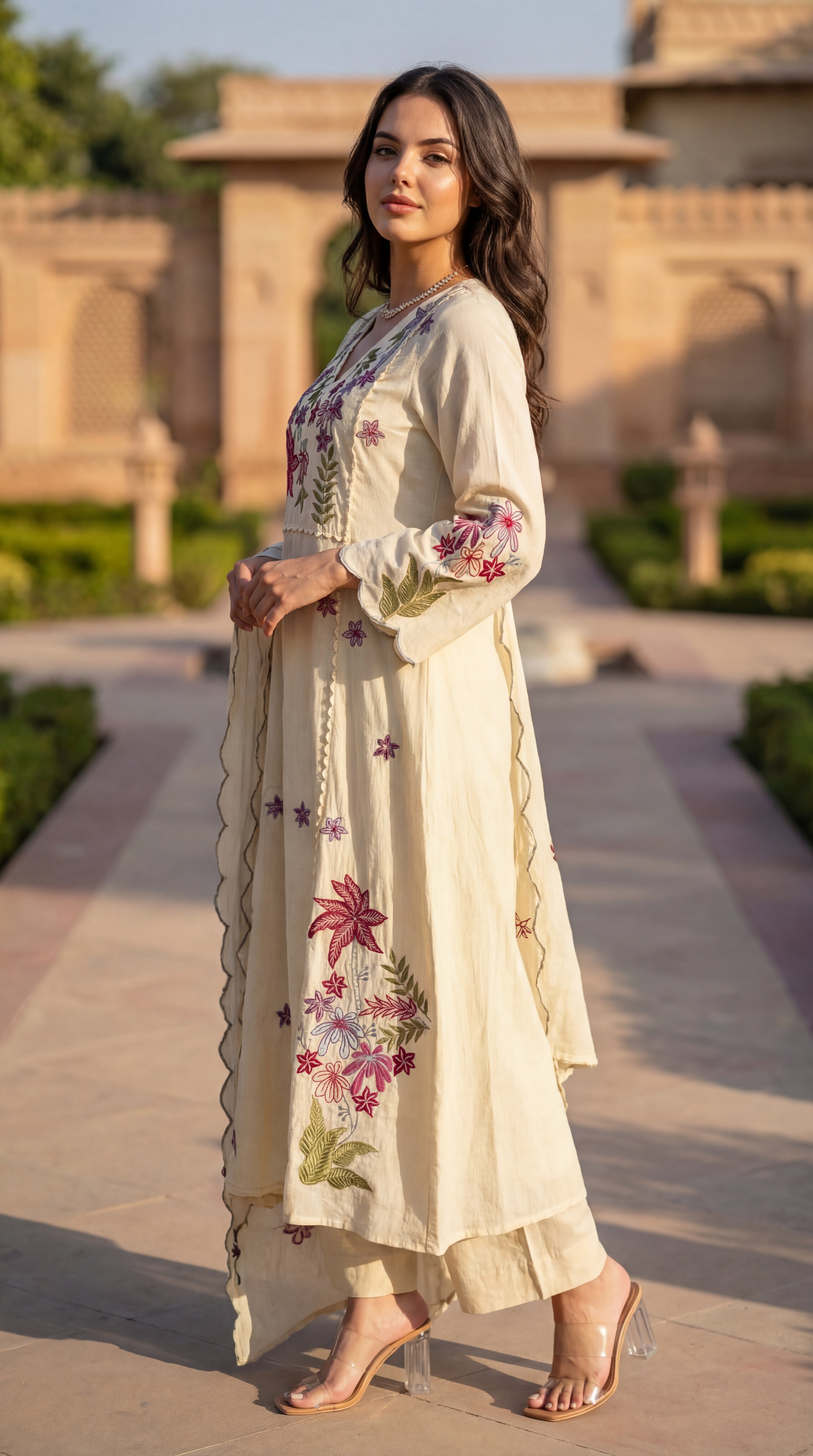 Ivory Petal Chanderi Suit Set