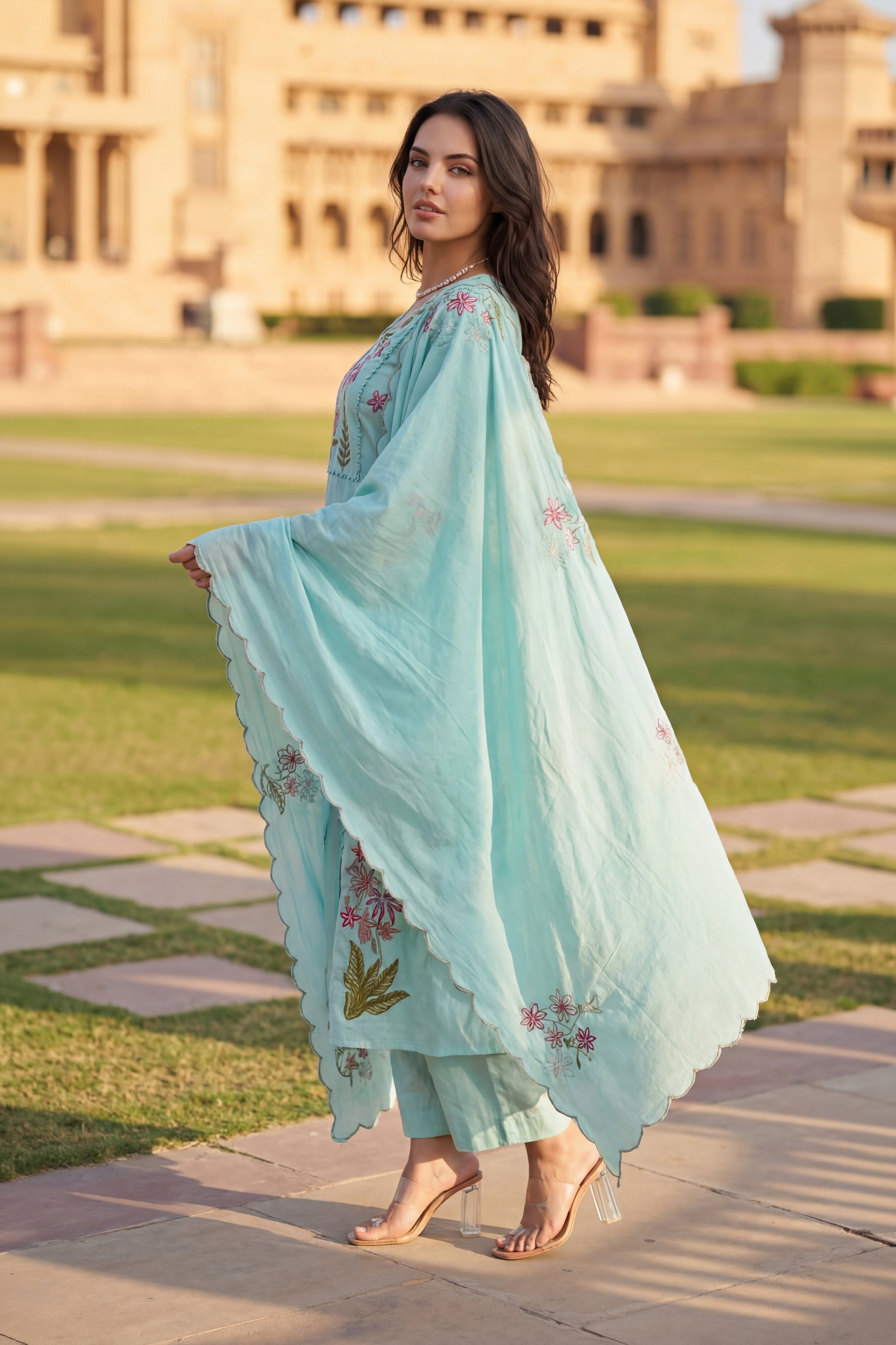 Seafoam Chanderi Suit Set