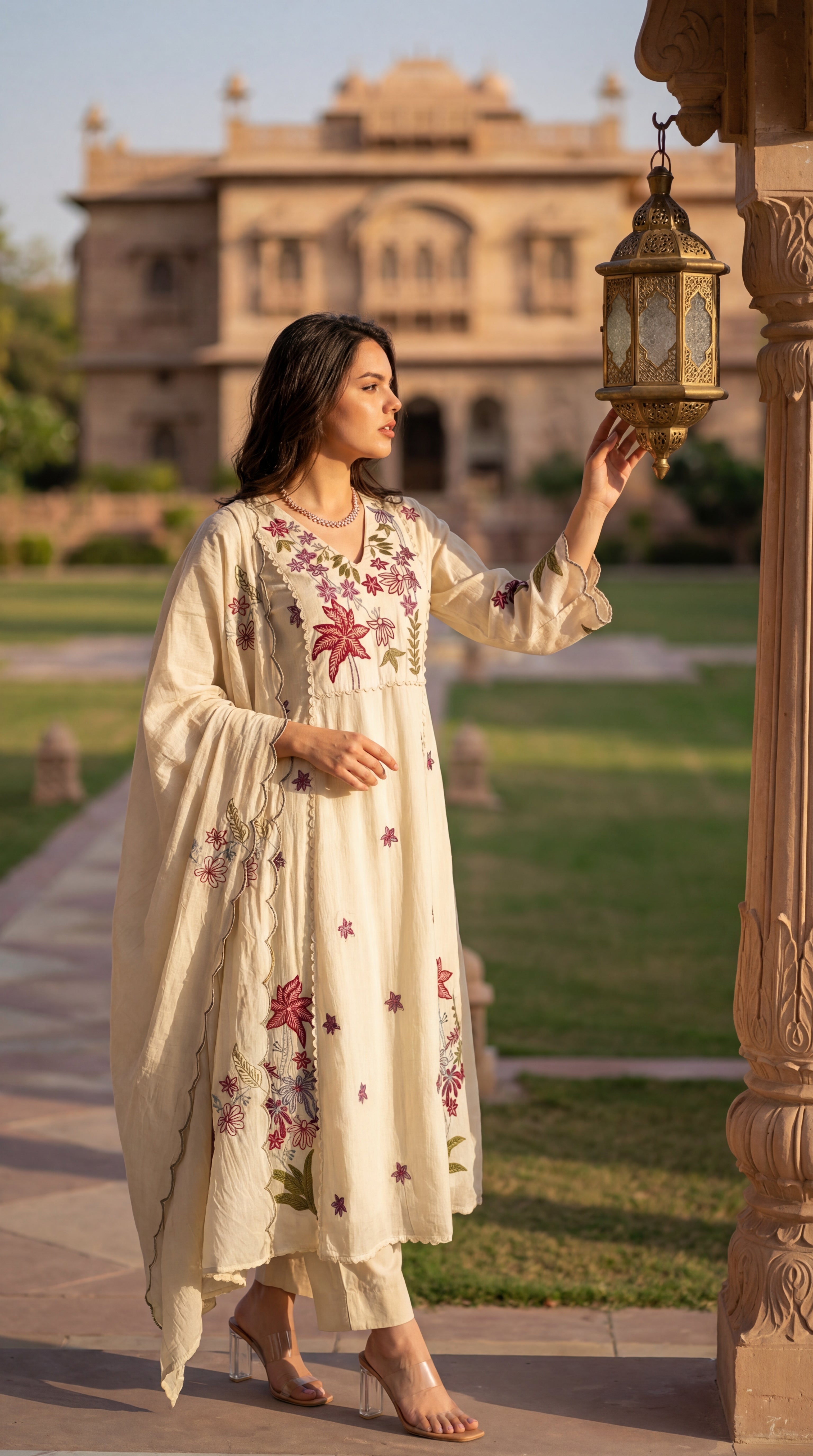 Ivory Petal Chanderi Suit Set