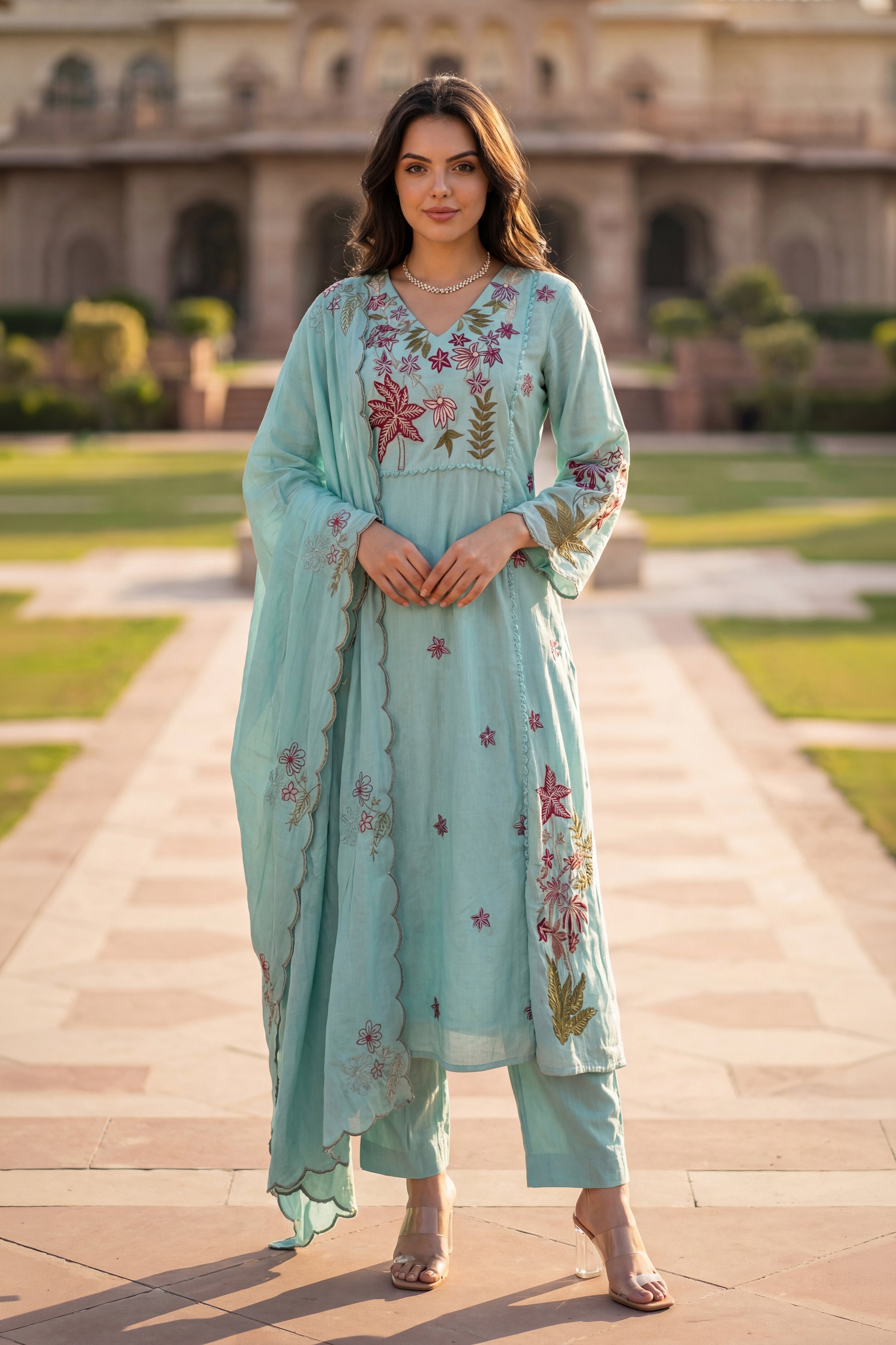 Seafoam Chanderi Suit Set