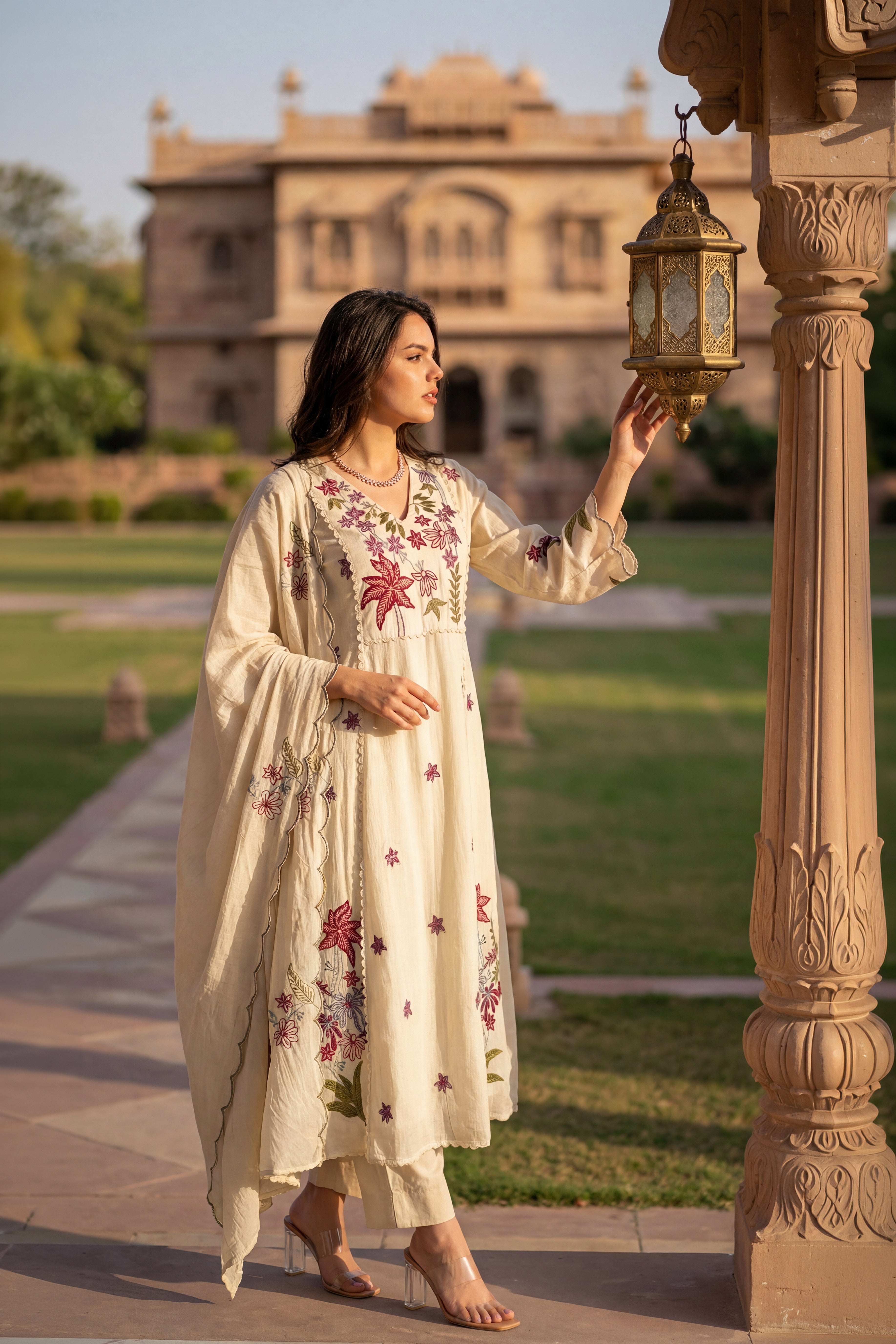 Ivory Petal Chanderi Suit Set