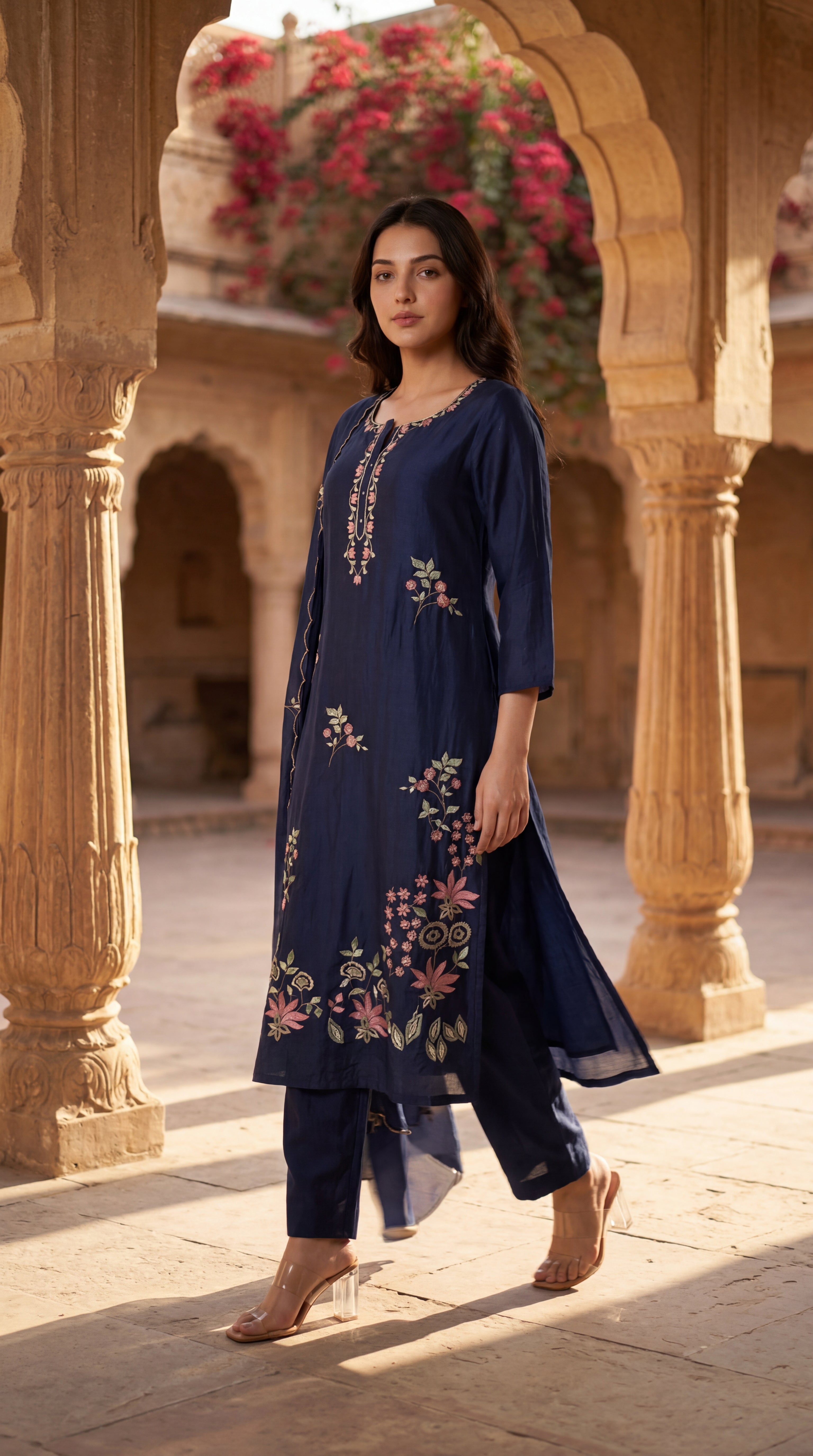 Blue Blossom Chanderi Suit Set