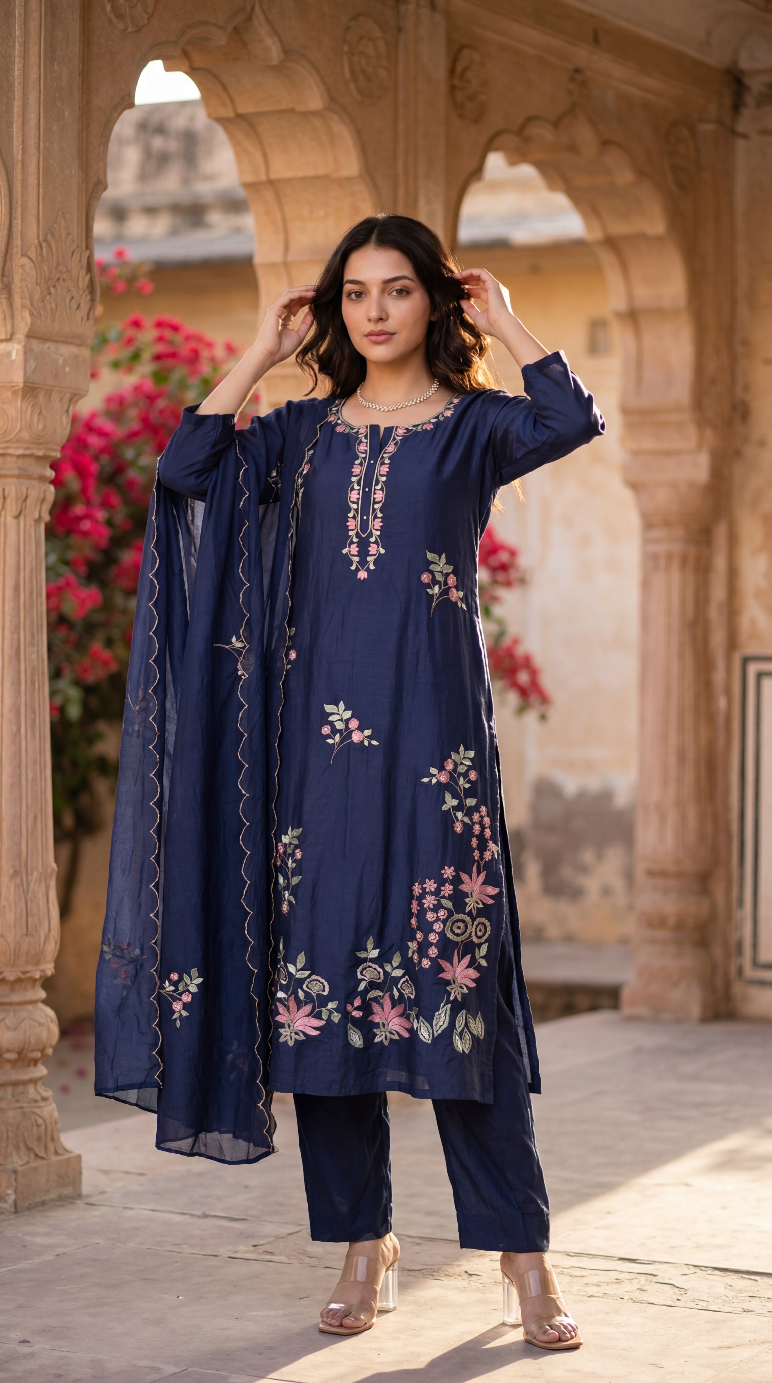 Blue Blossom Chanderi Suit Set