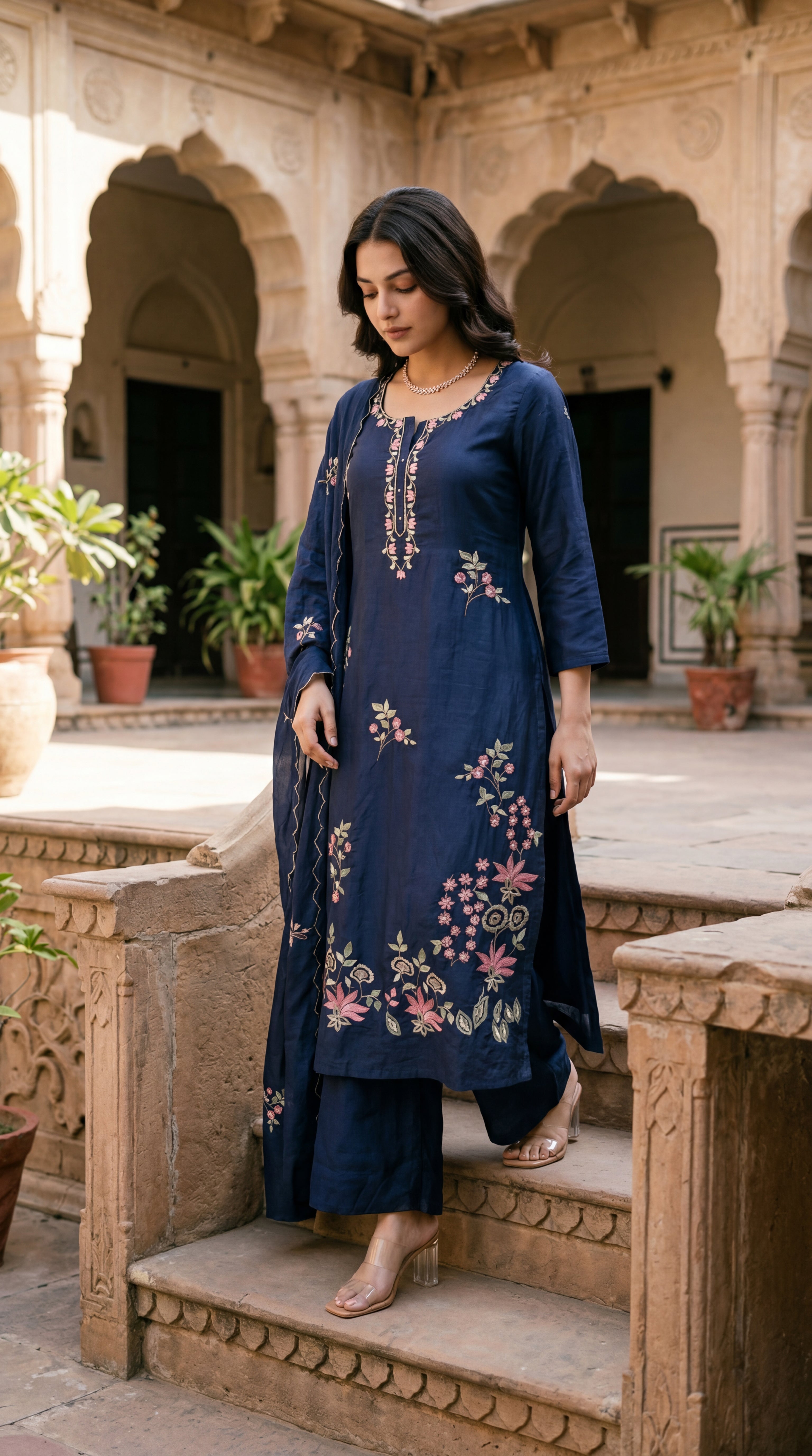 Blue Blossom Chanderi Suit Set