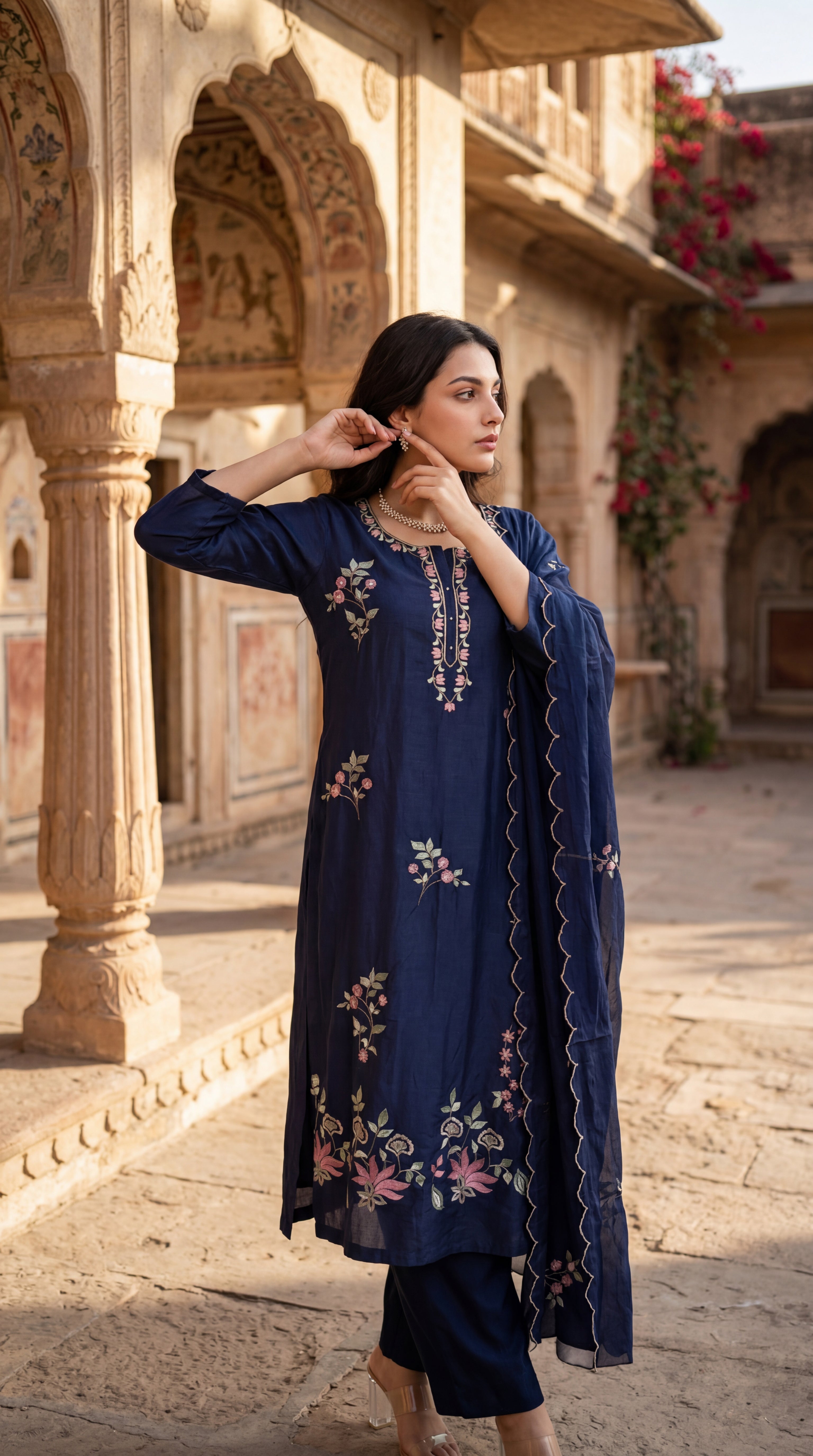 Blue Blossom Chanderi Suit Set
