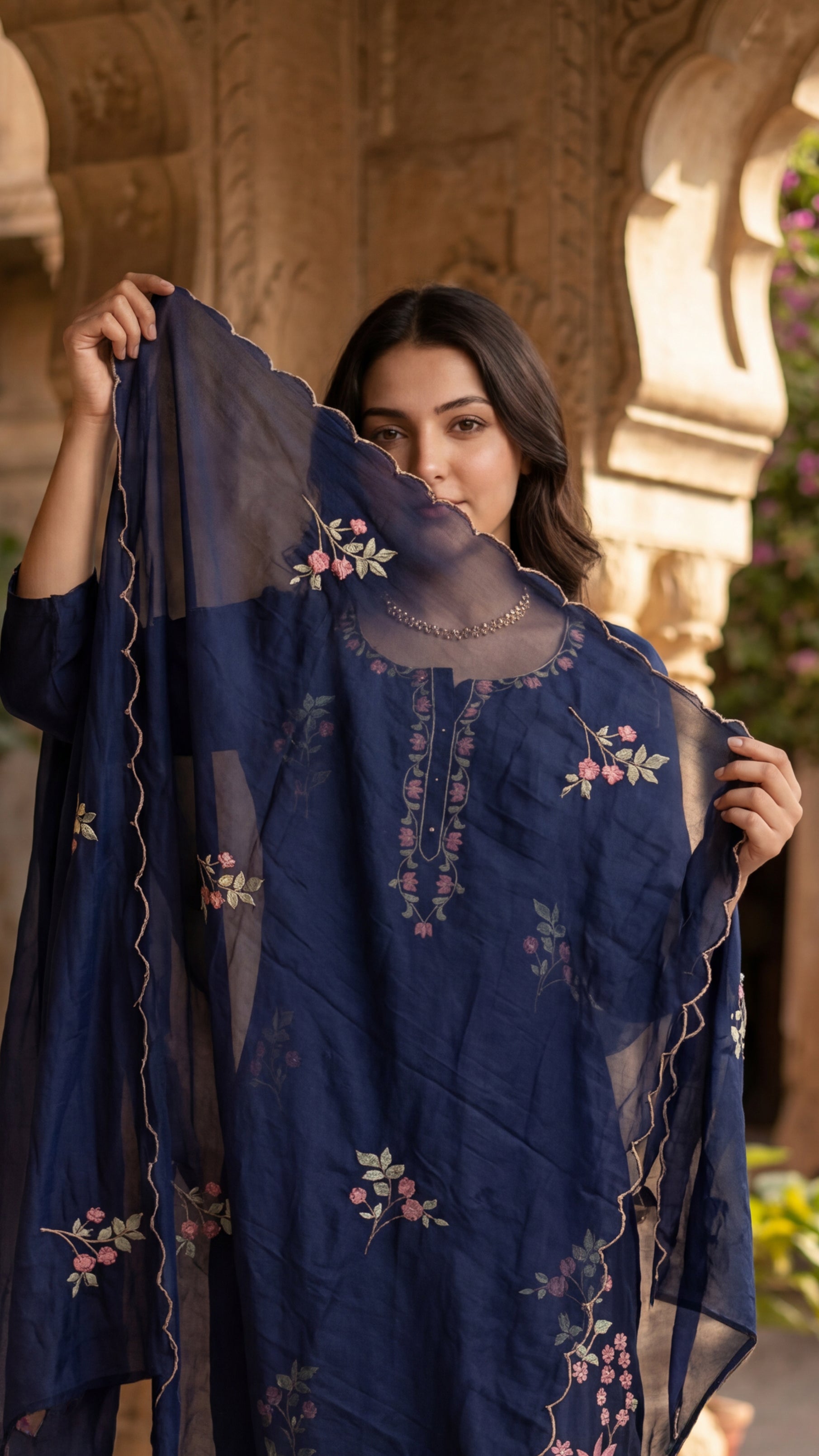 Blue Blossom Chanderi Suit Set