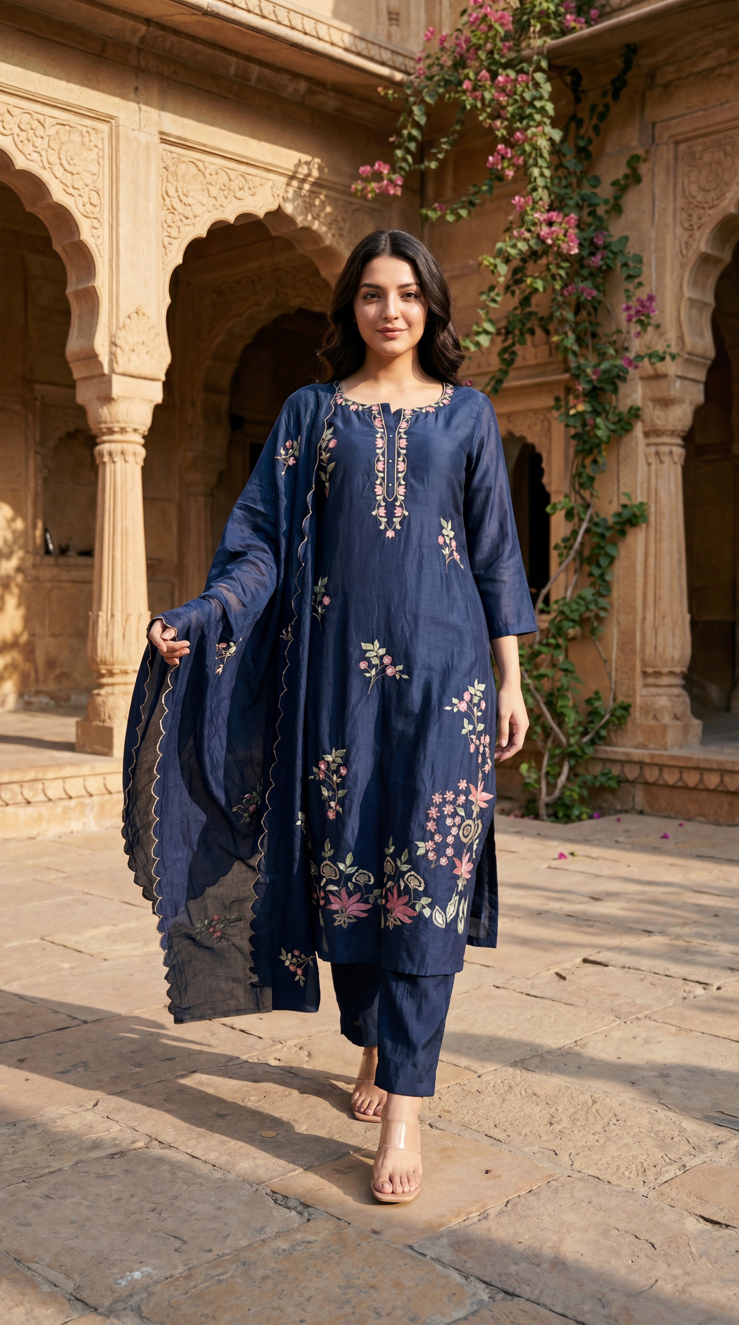 Blue Blossom Chanderi Suit Set