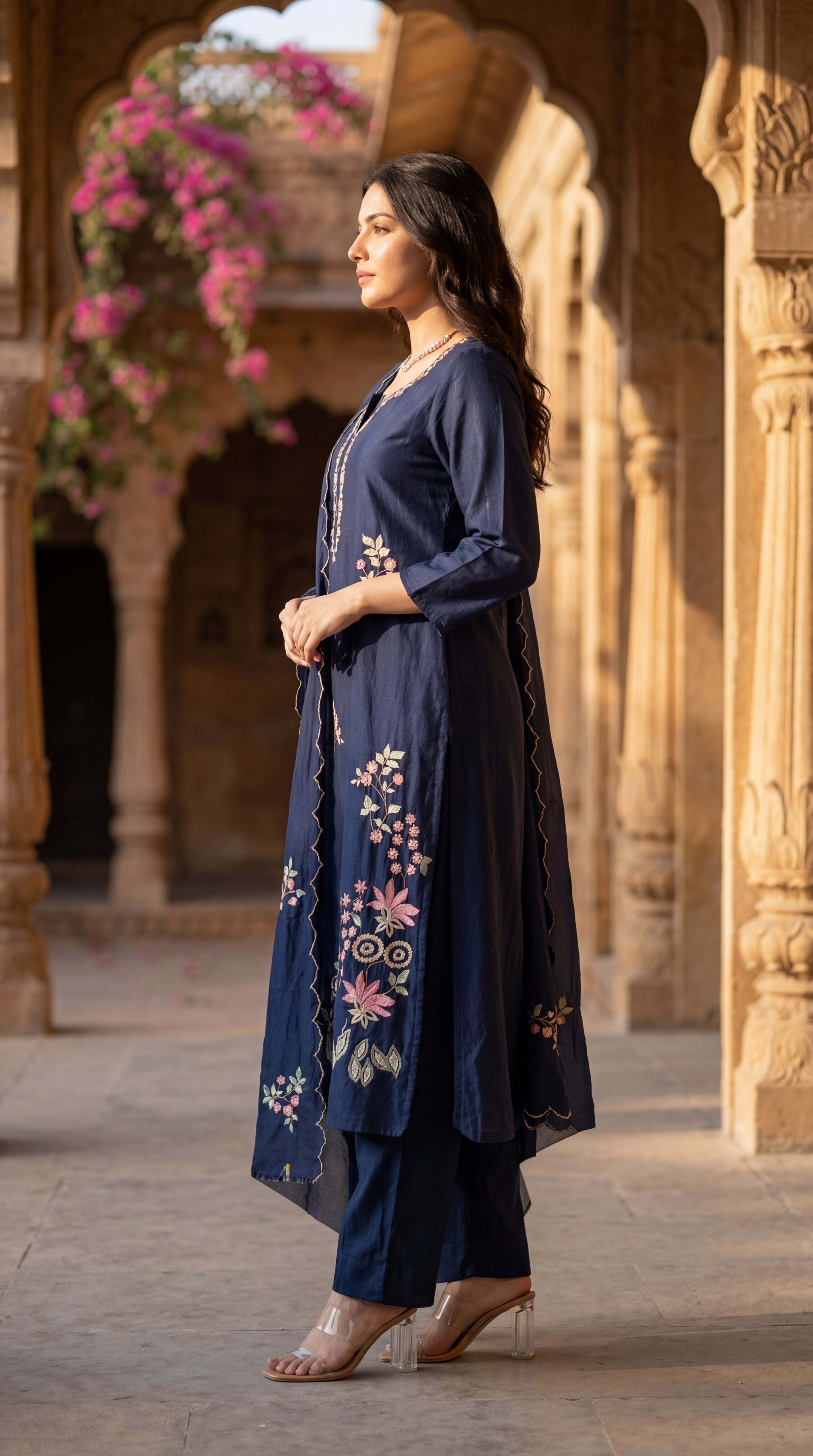 Blue Blossom Chanderi Suit Set