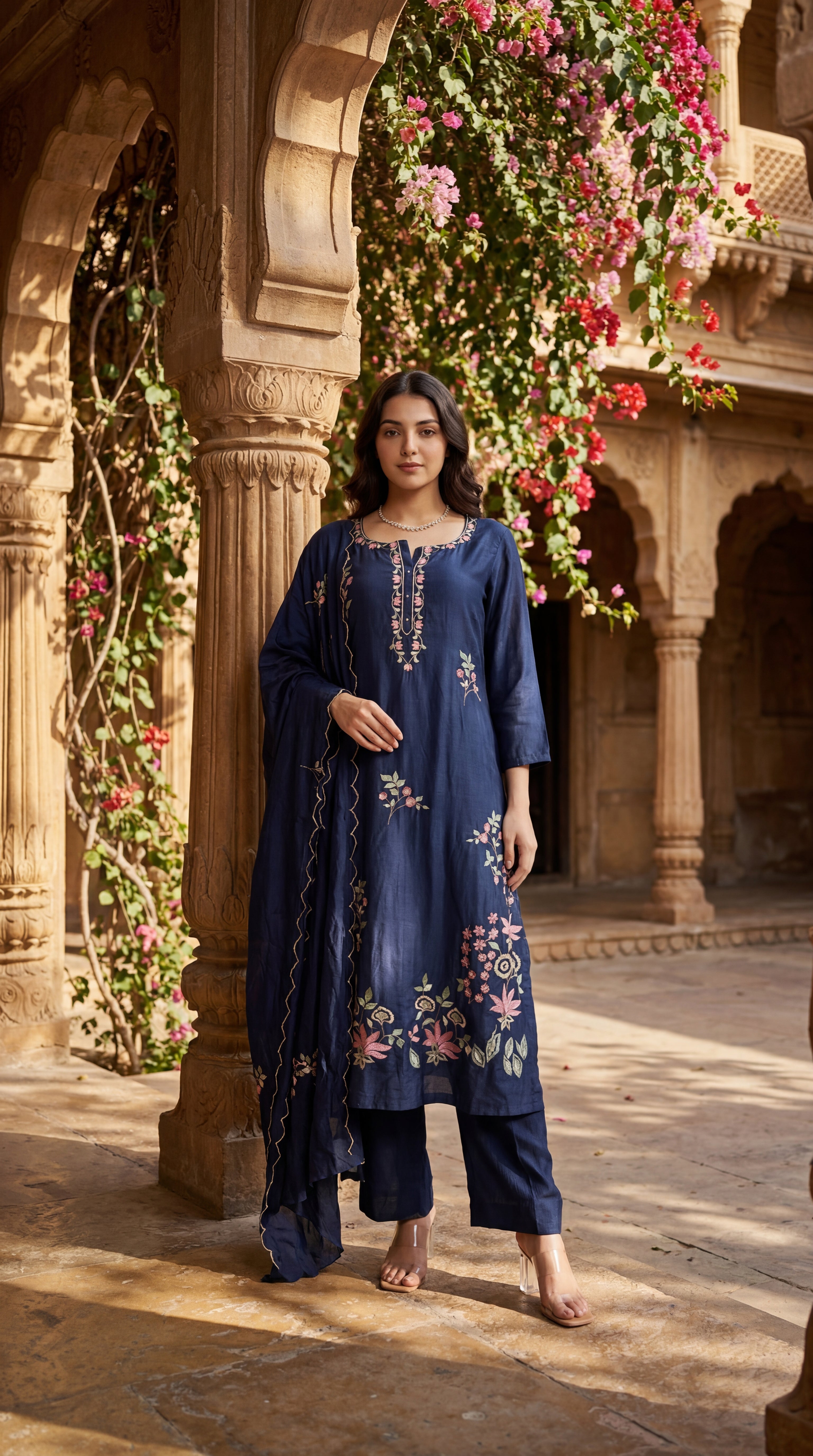 Blue Blossom Chanderi Suit Set