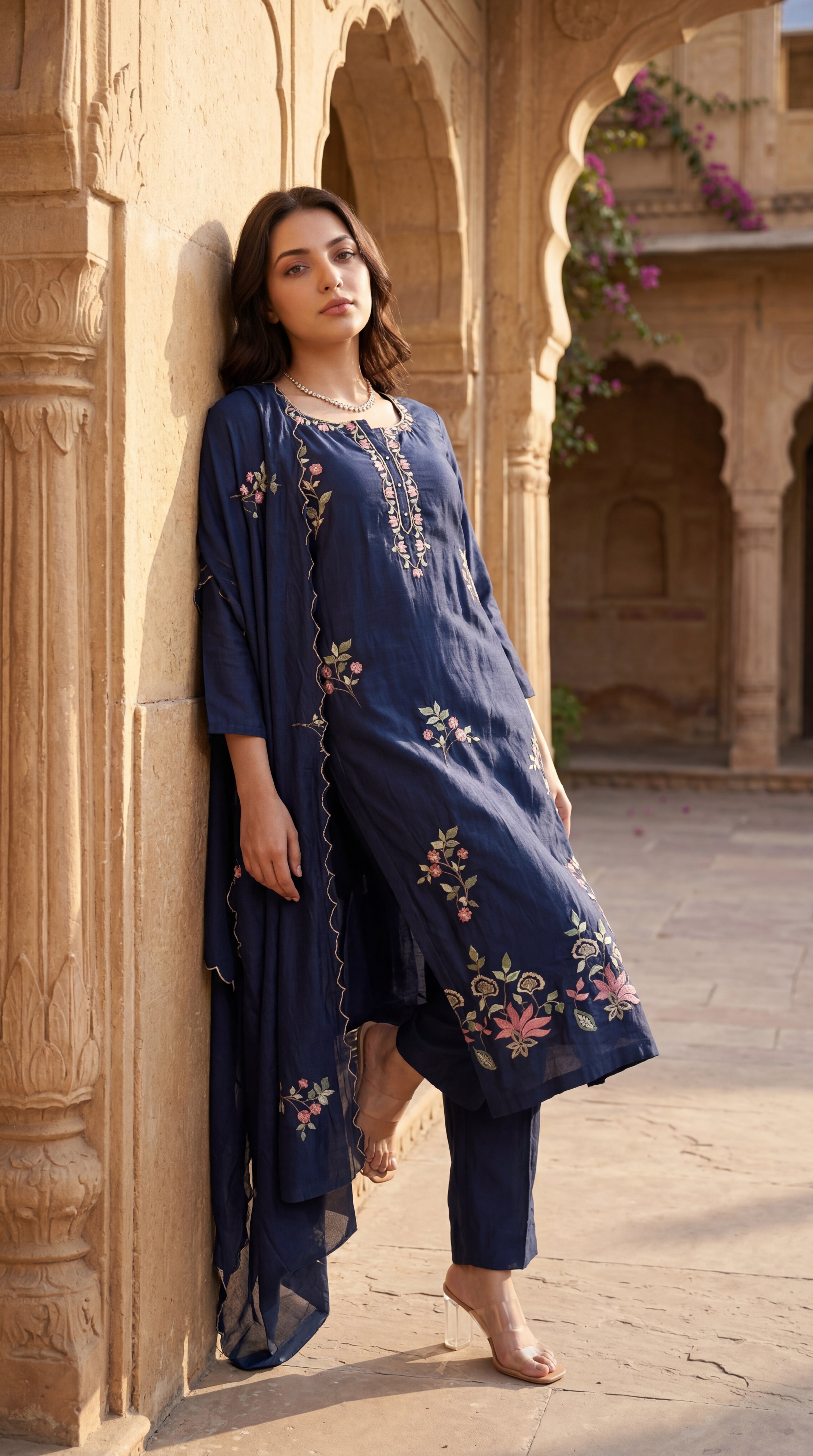 Blue Blossom Chanderi Suit Set