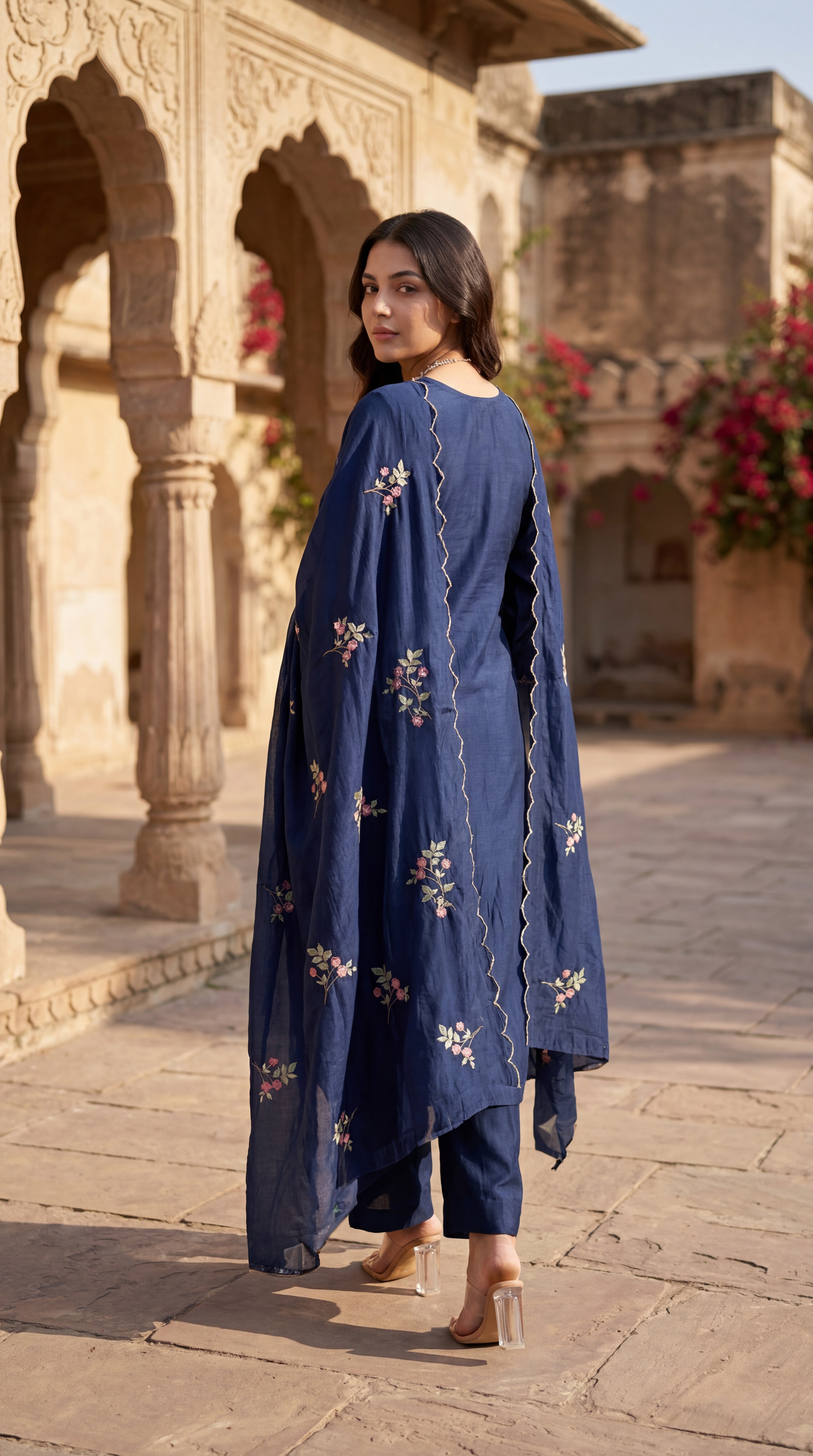 Blue Blossom Chanderi Suit Set