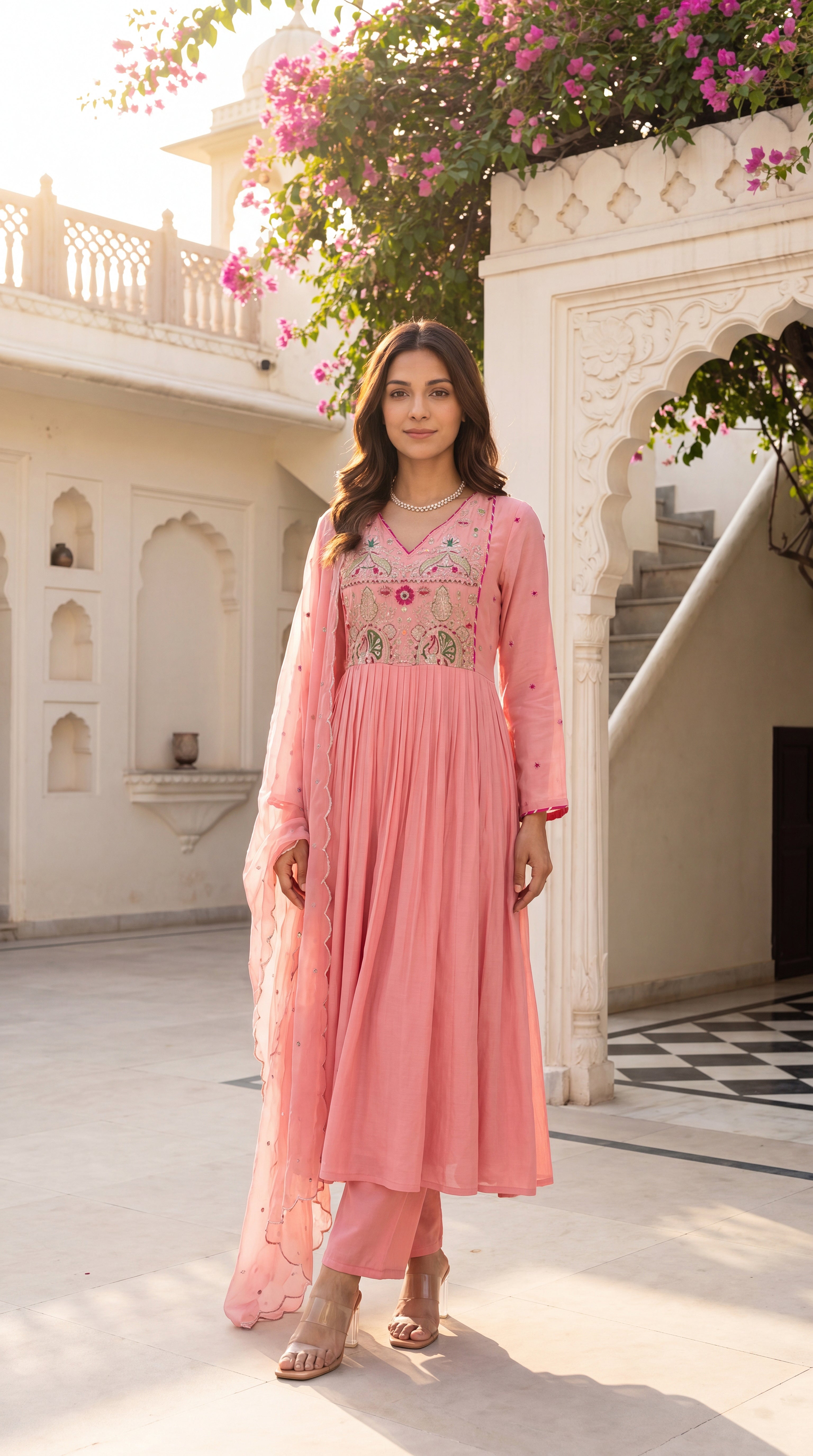 Pink Aura Ensemble Chanderi Suit Set