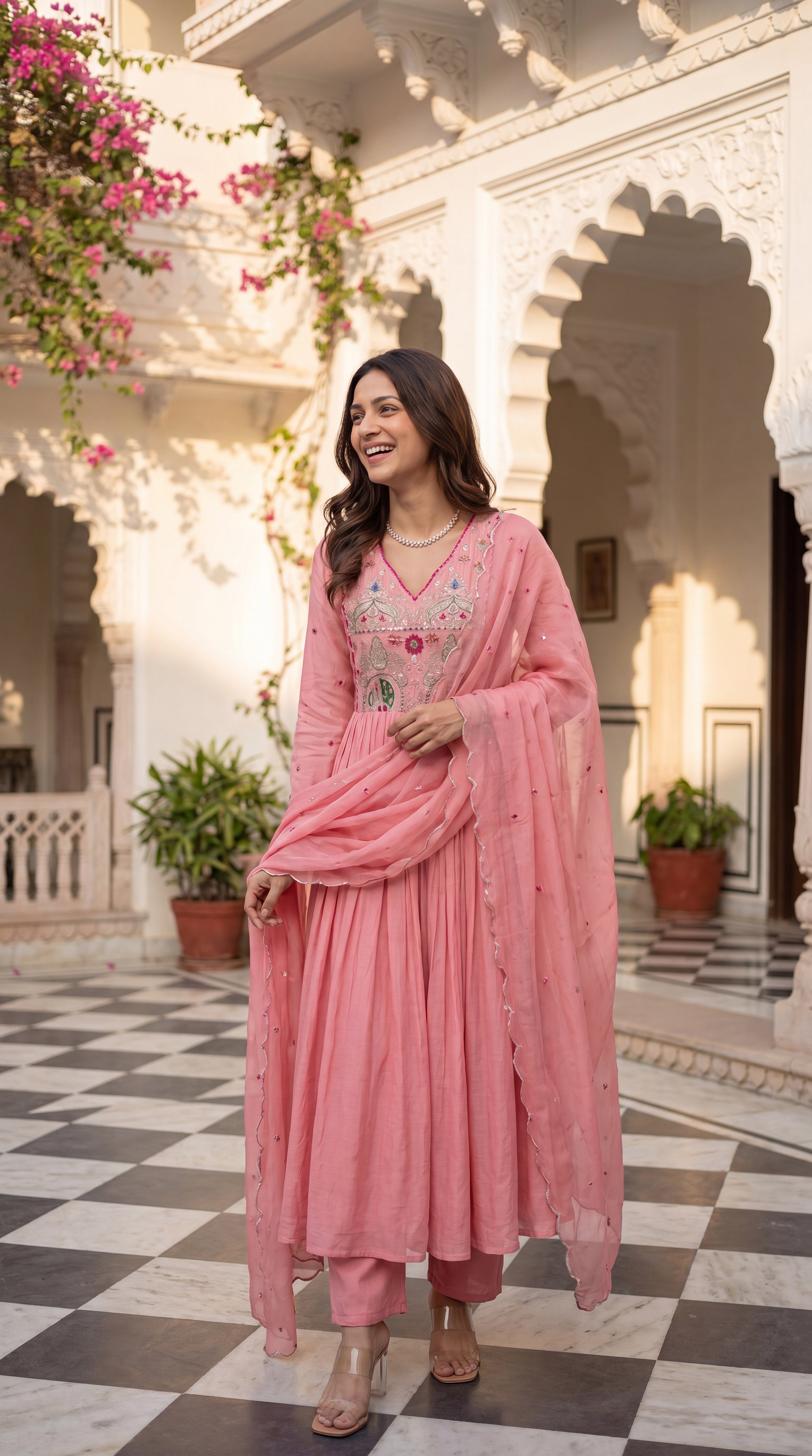 Pink Aura Ensemble Chanderi Suit Set