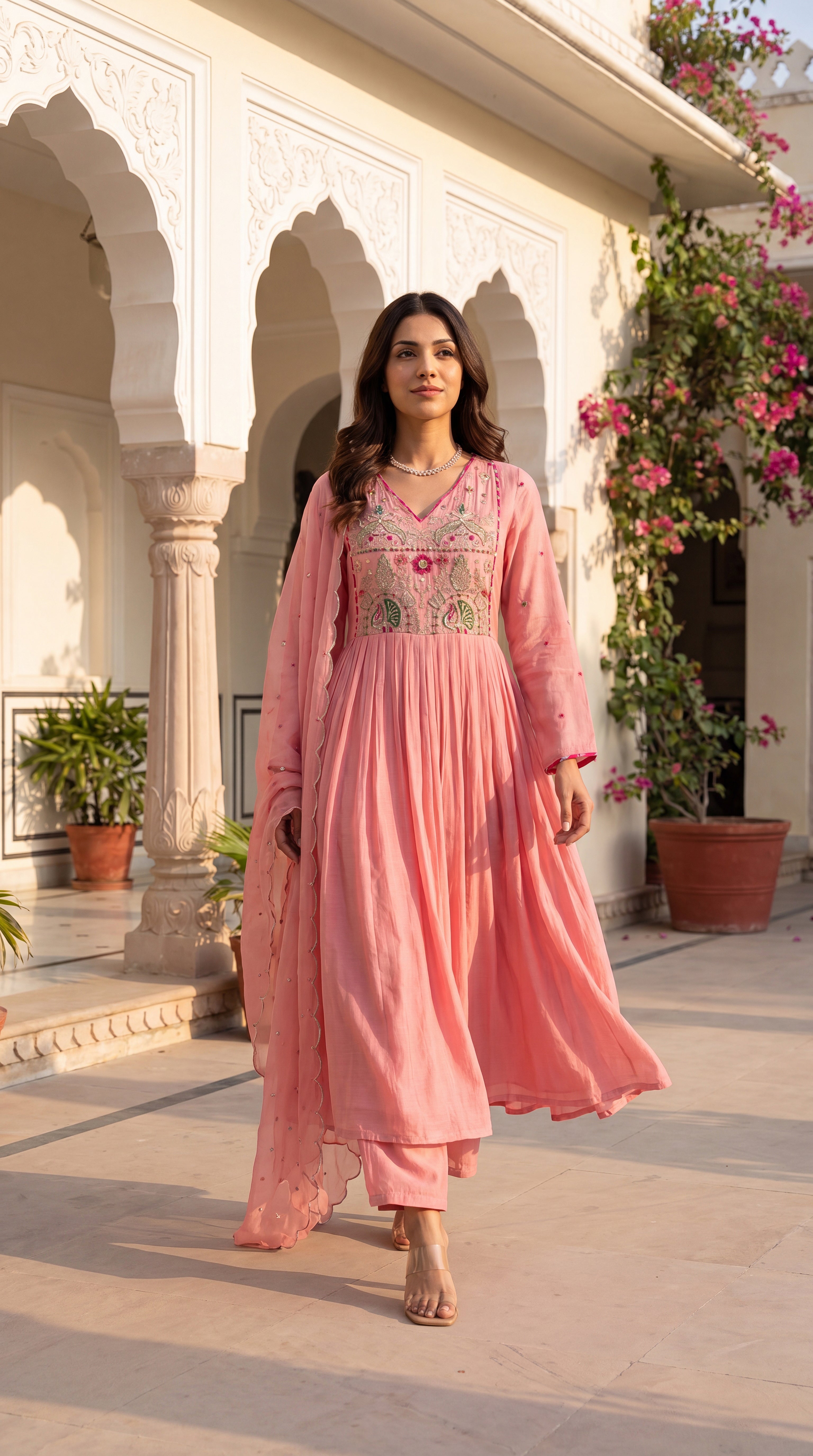 Pink Aura Ensemble Chanderi Suit Set