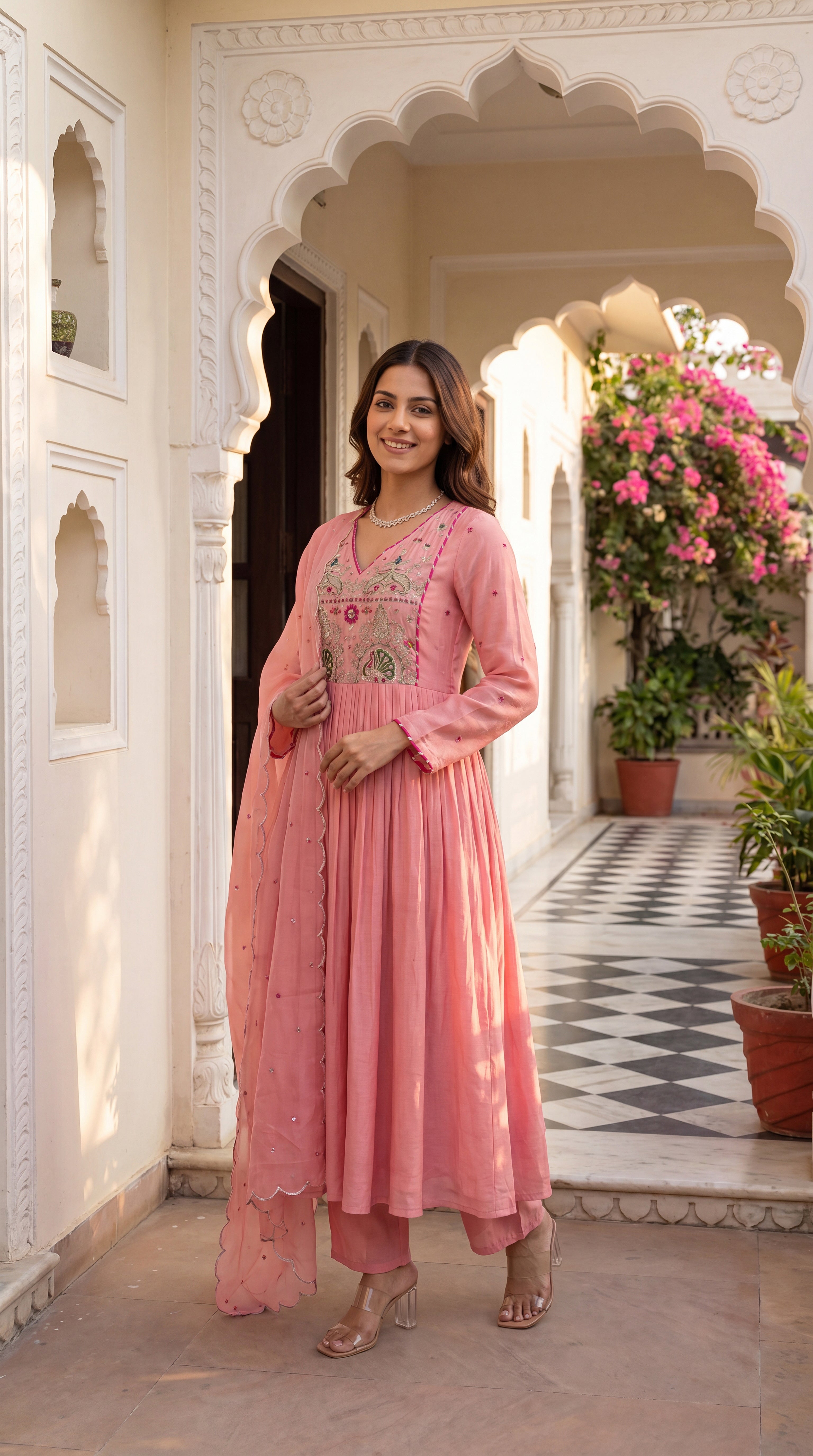 Pink Aura Ensemble Chanderi Suit Set