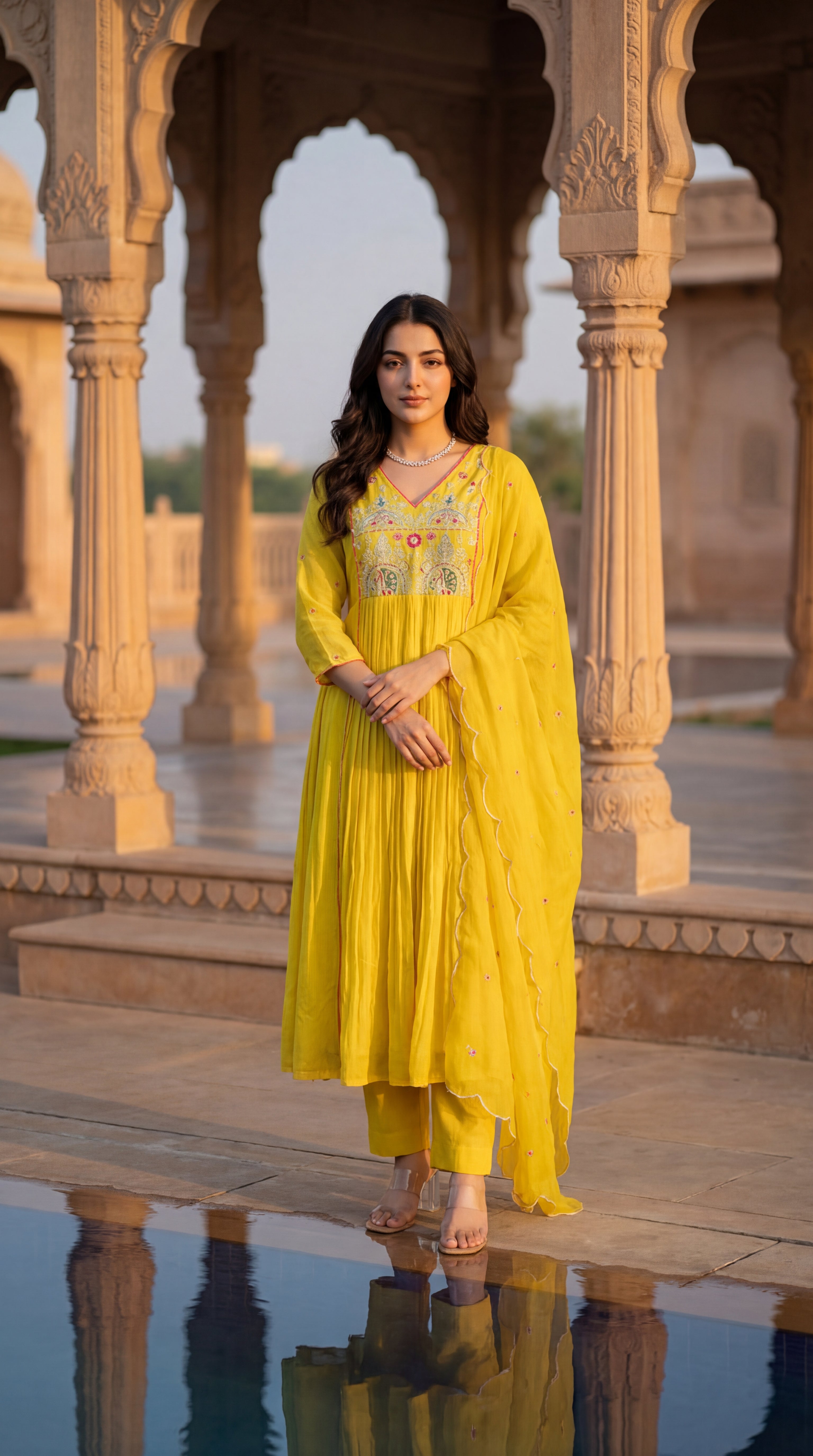 Golden Bloom Chanderi Suit Set