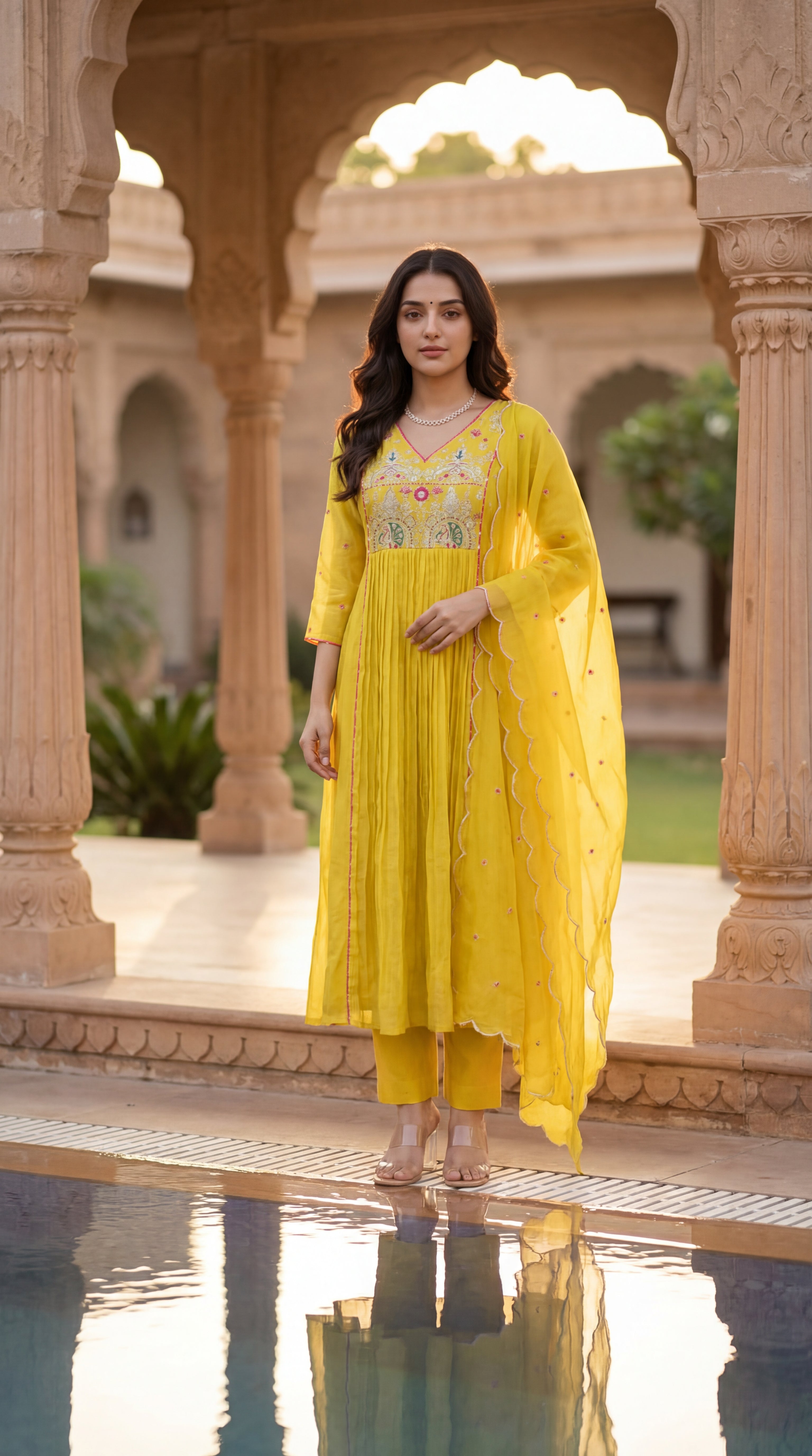 Golden Bloom Chanderi Suit Set
