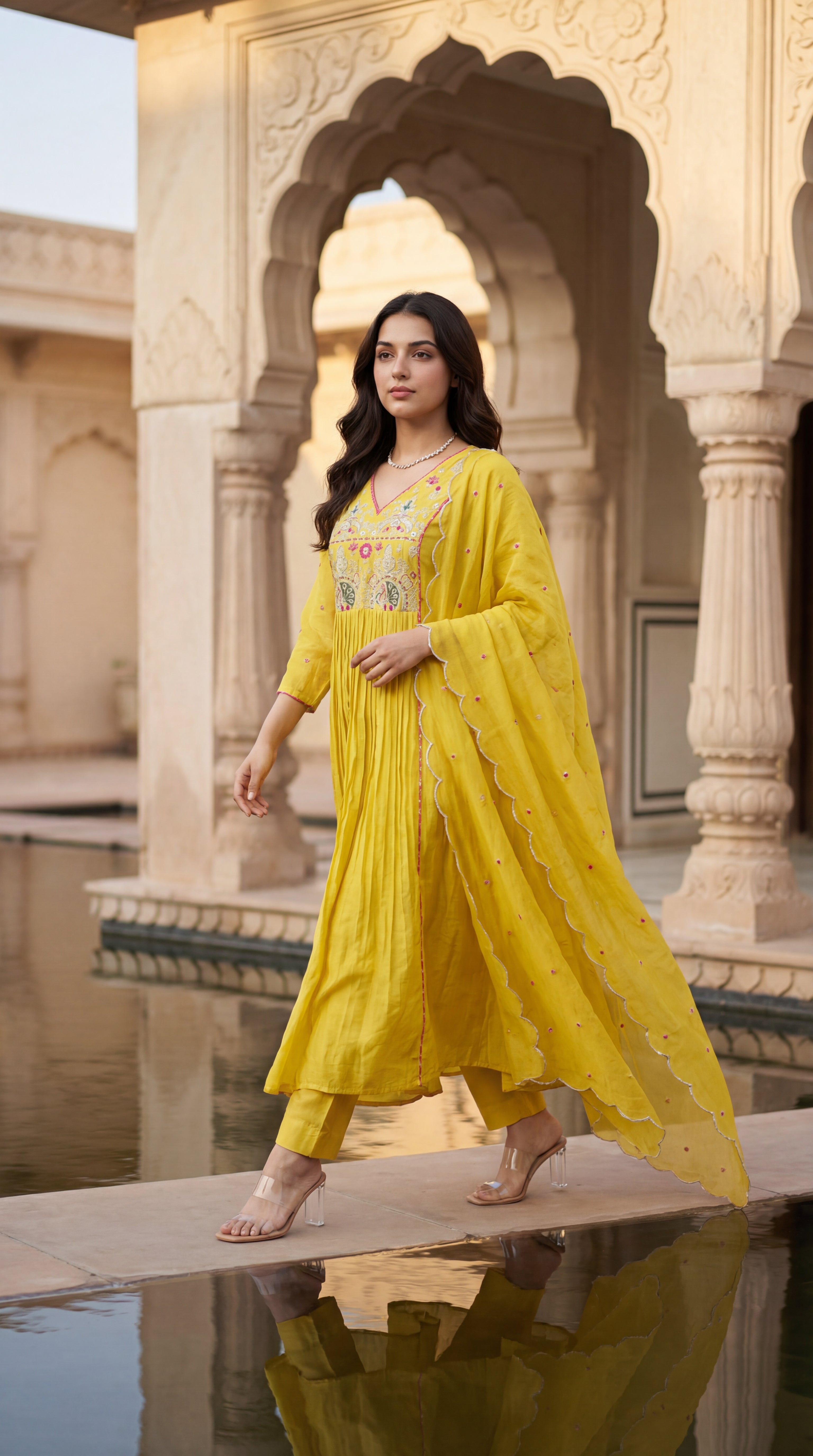 Golden Bloom Chanderi Suit Set