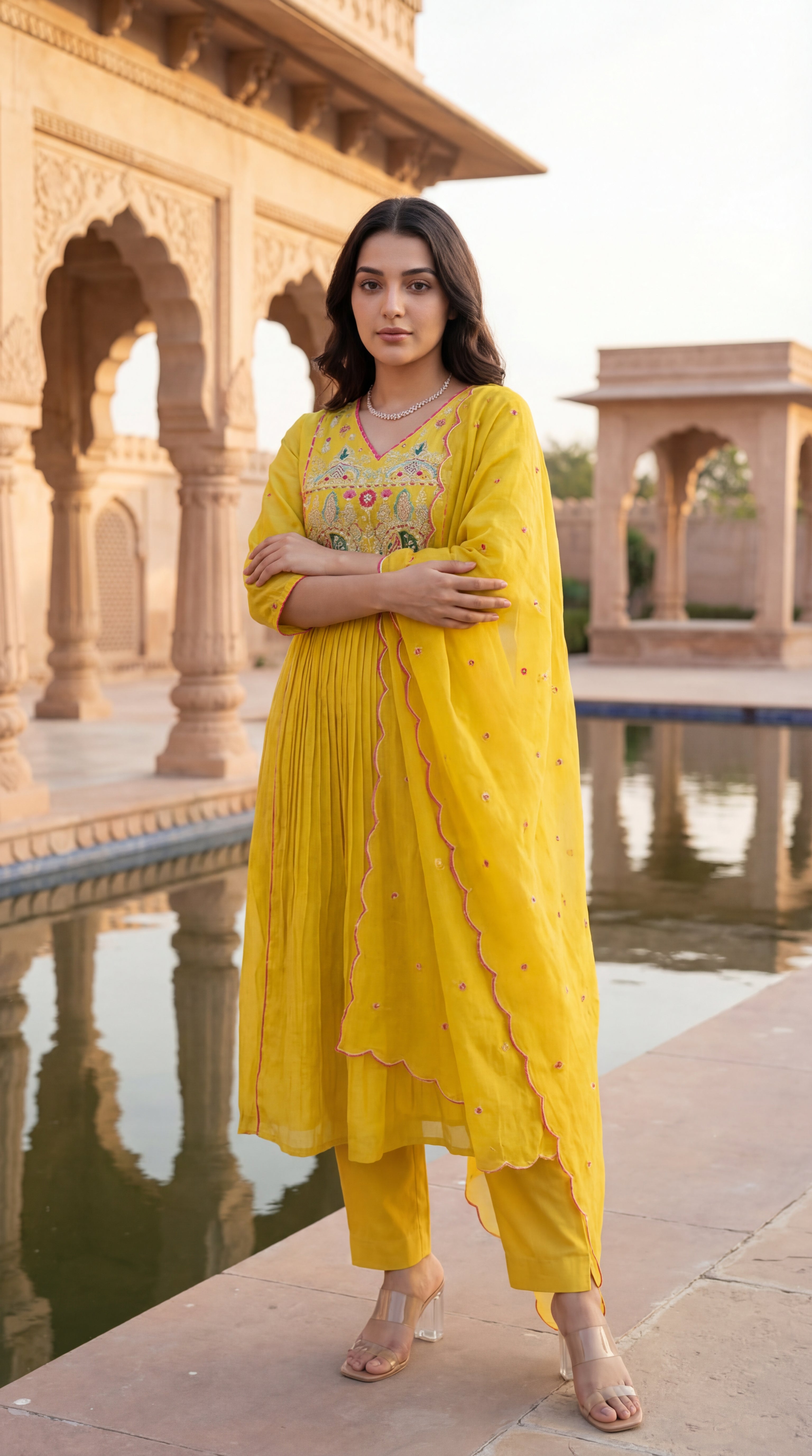 Golden Bloom Chanderi Suit Set