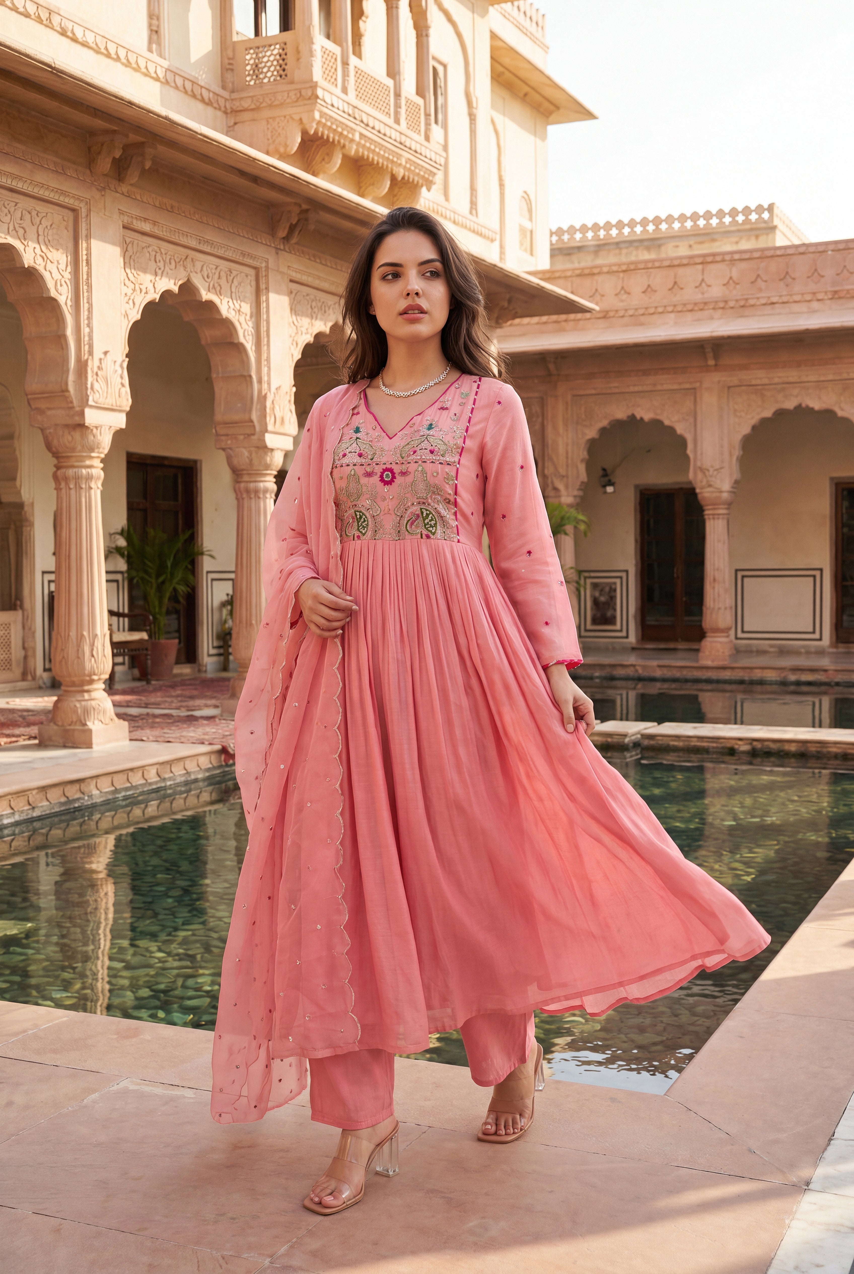 Pink Aura Ensemble Chanderi Suit Set