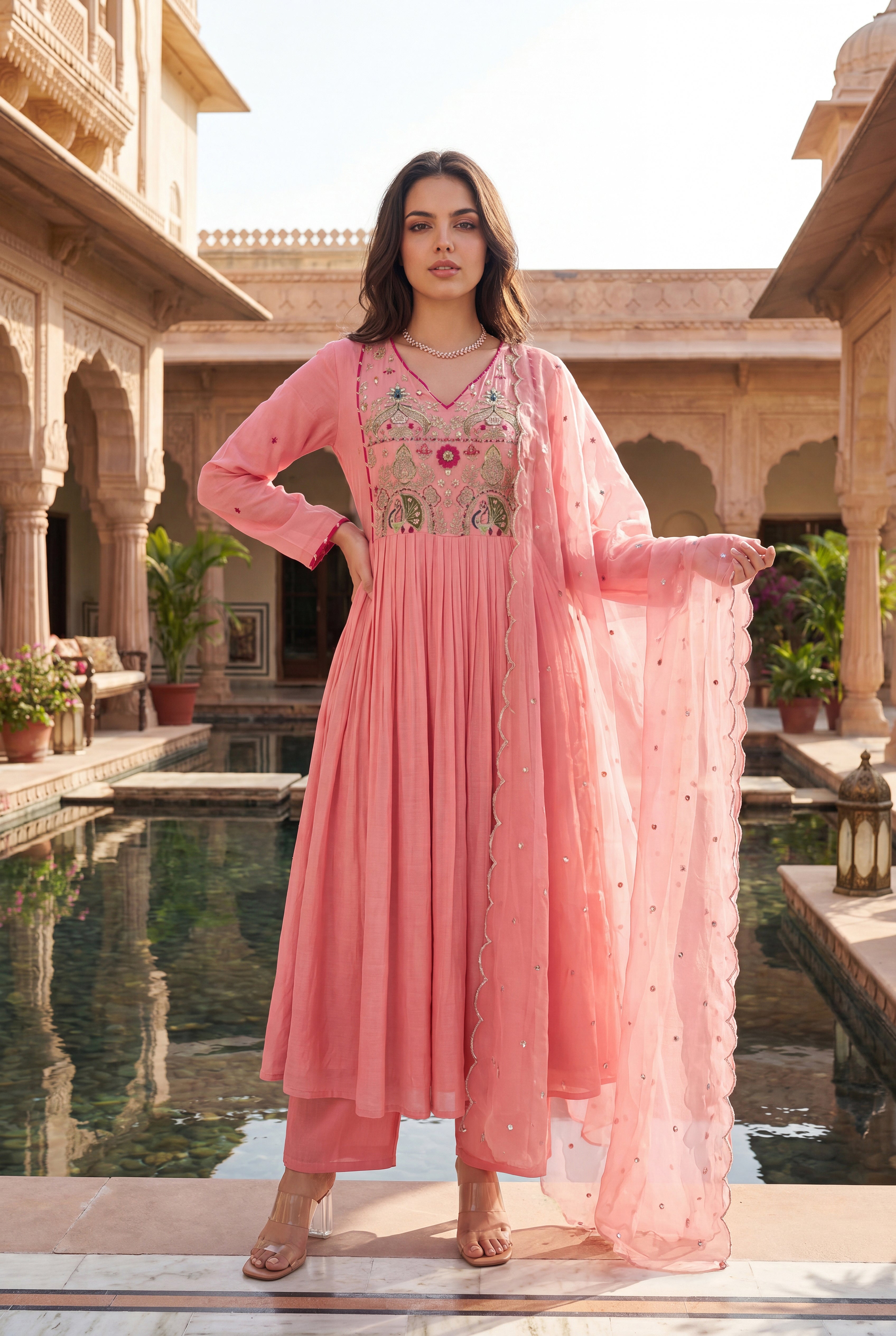 Pink Aura Ensemble Chanderi Suit Set