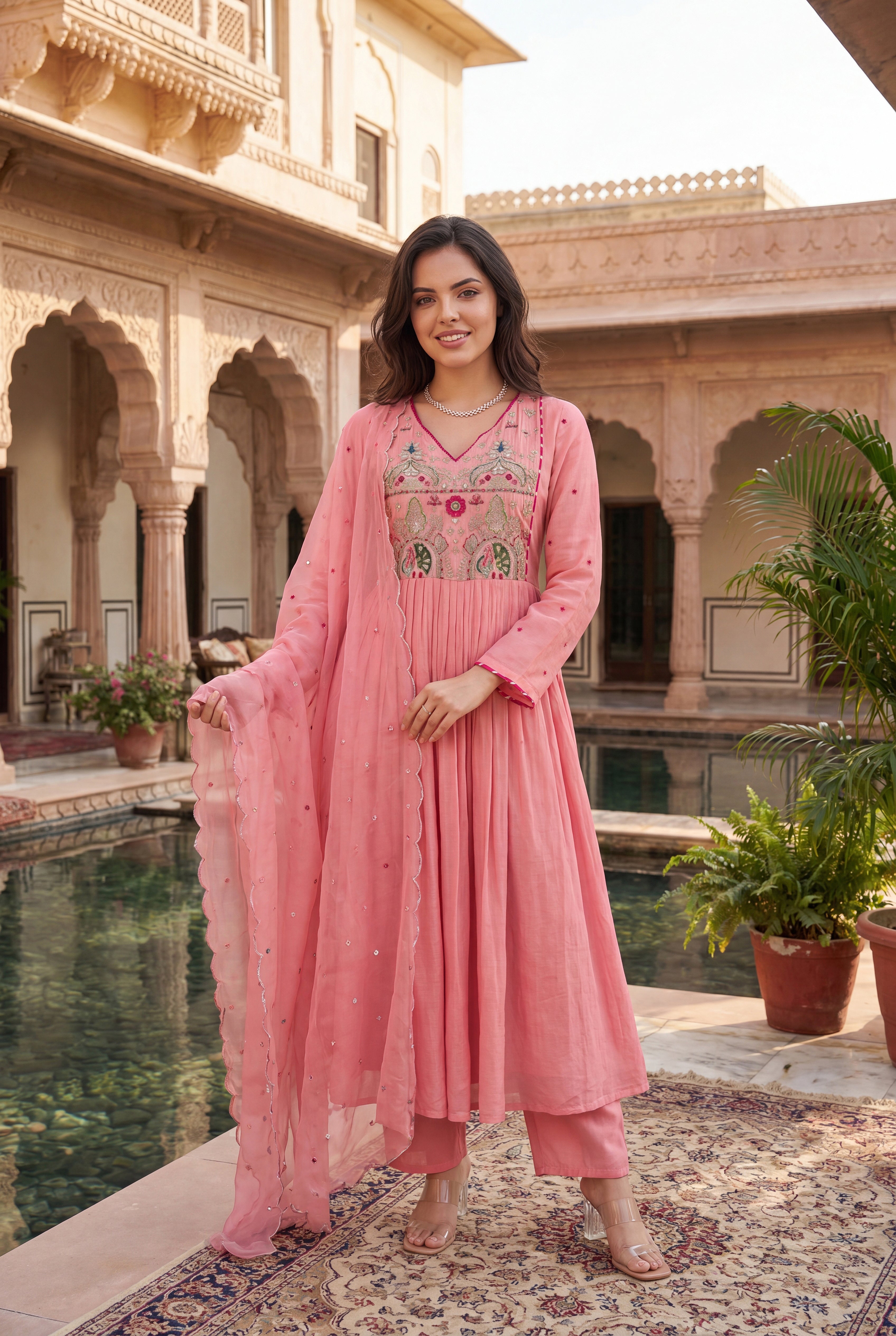 Pink Aura Ensemble Chanderi Suit Set