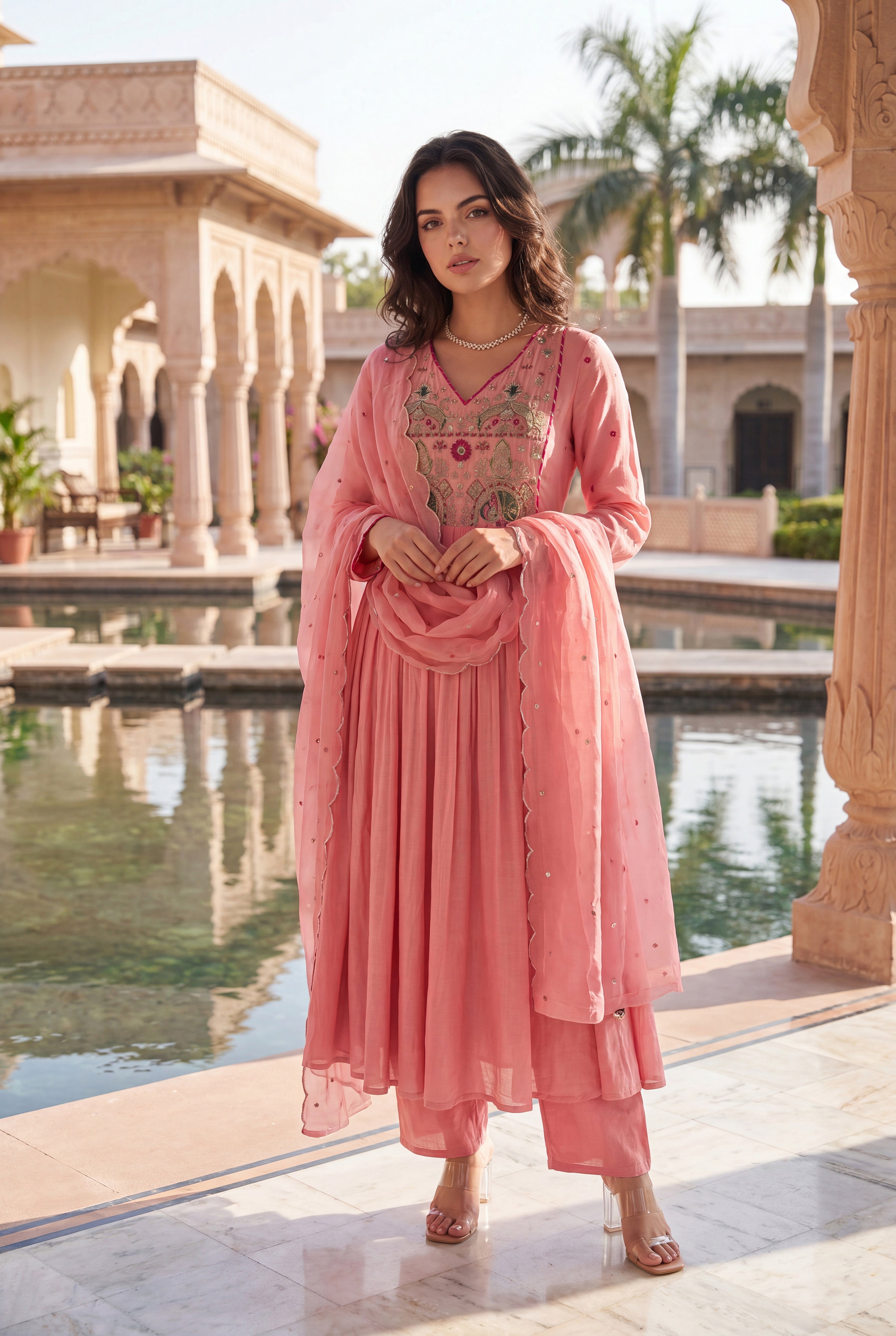 Pink Aura Ensemble Chanderi Suit Set