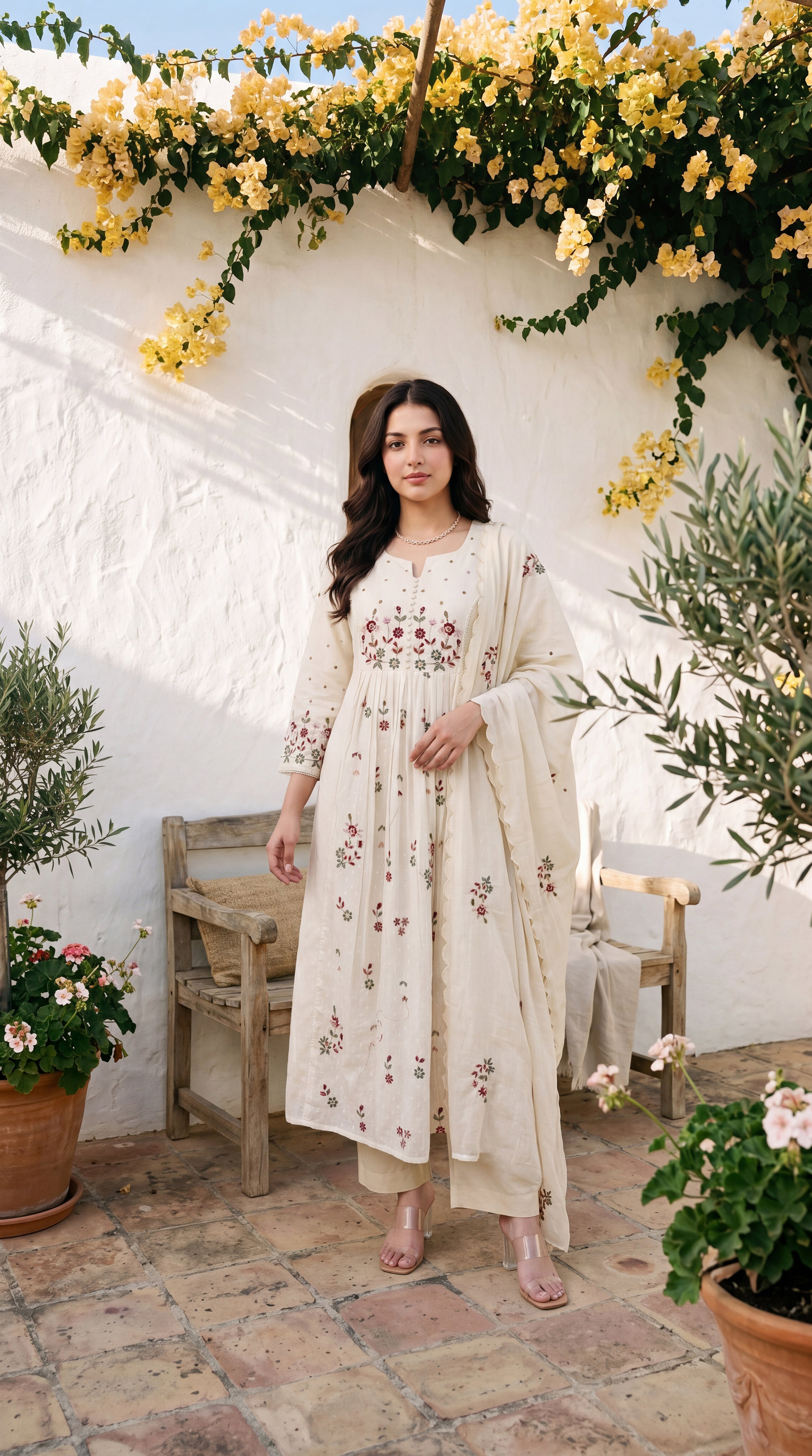 Ivory Blossom Embroidered Suit Set