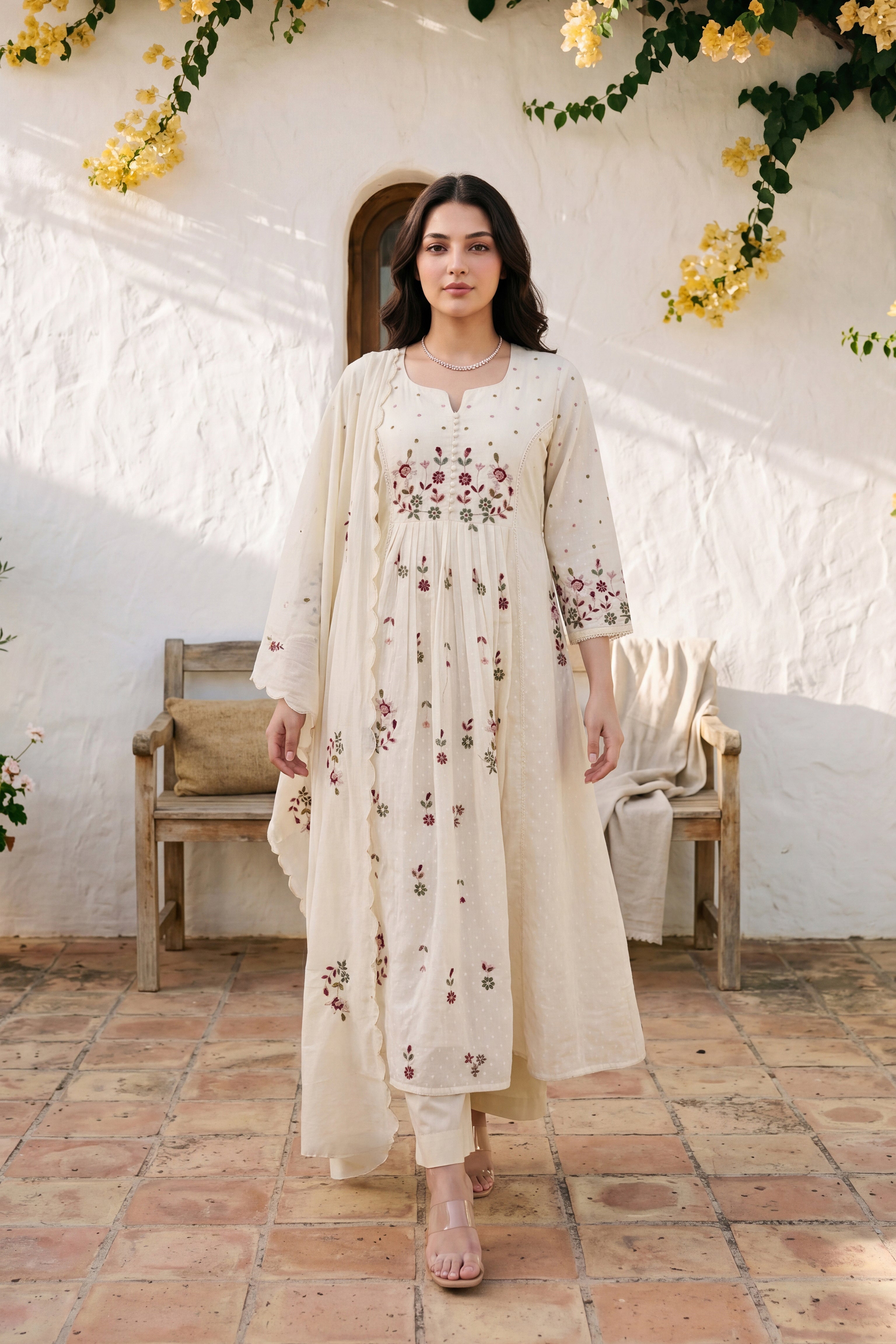 Ivory Embroidered Suit Set