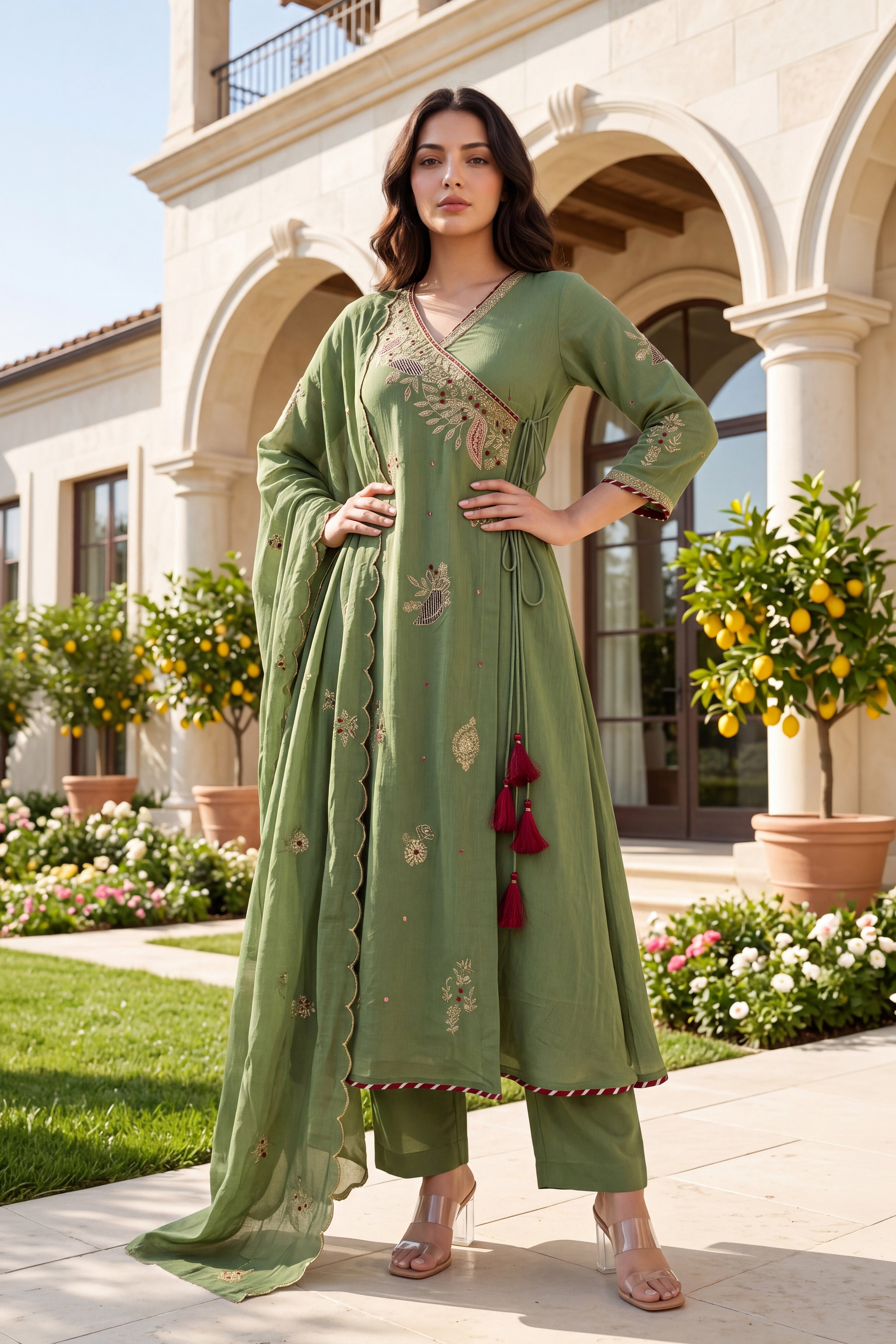 Royal Olive Embroidered Suit