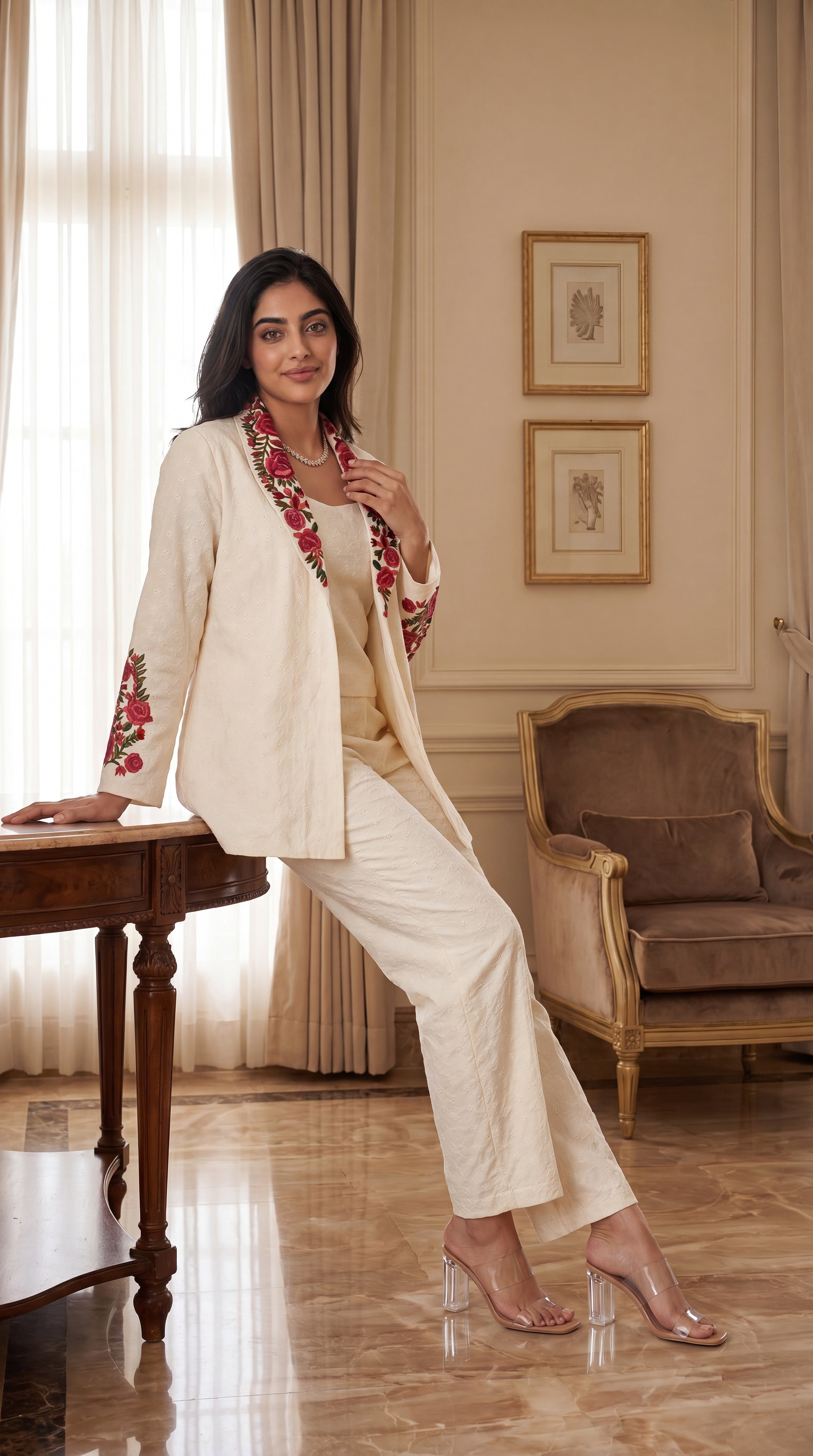 Ivory Rose Embroidered Set