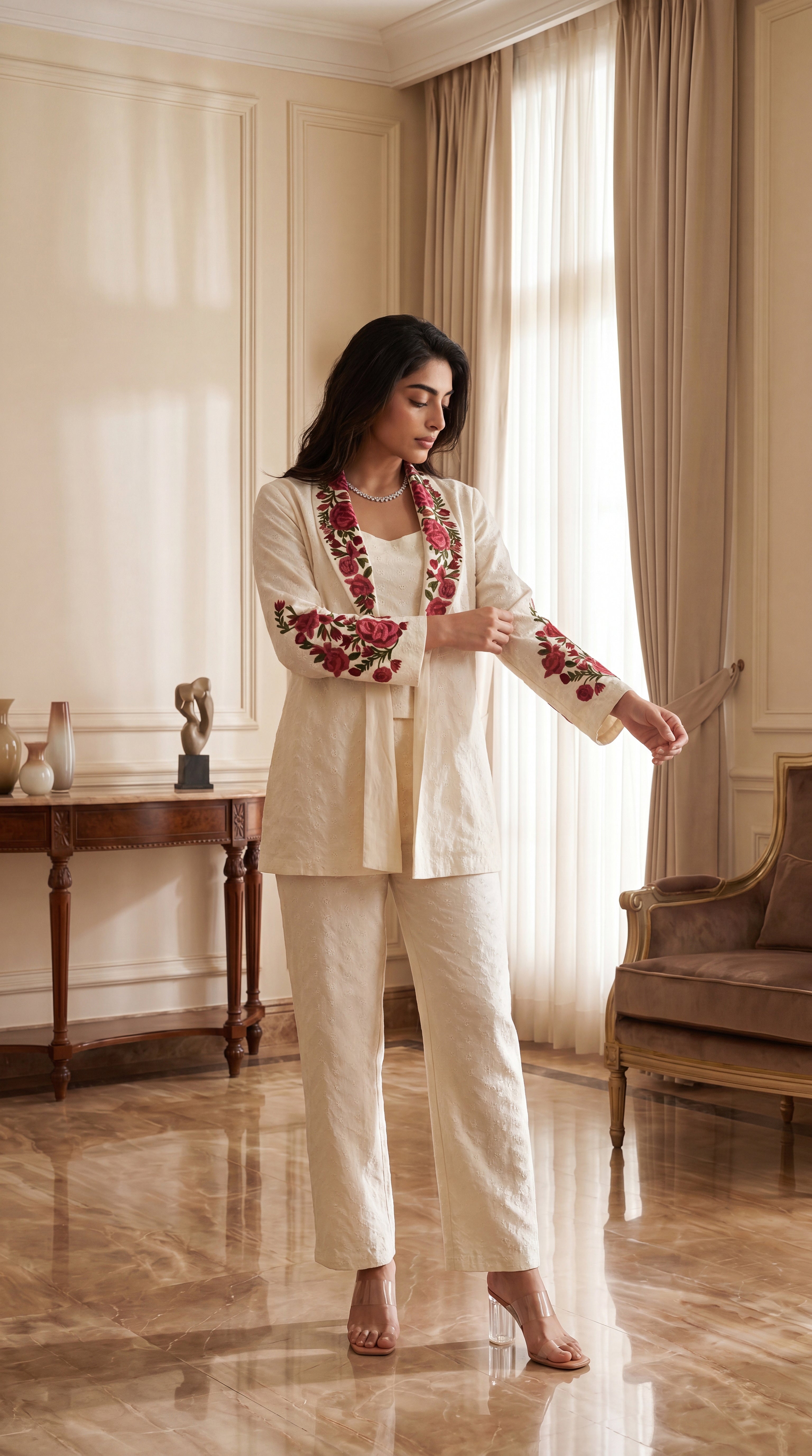 Ivory Rose Embroidered Set