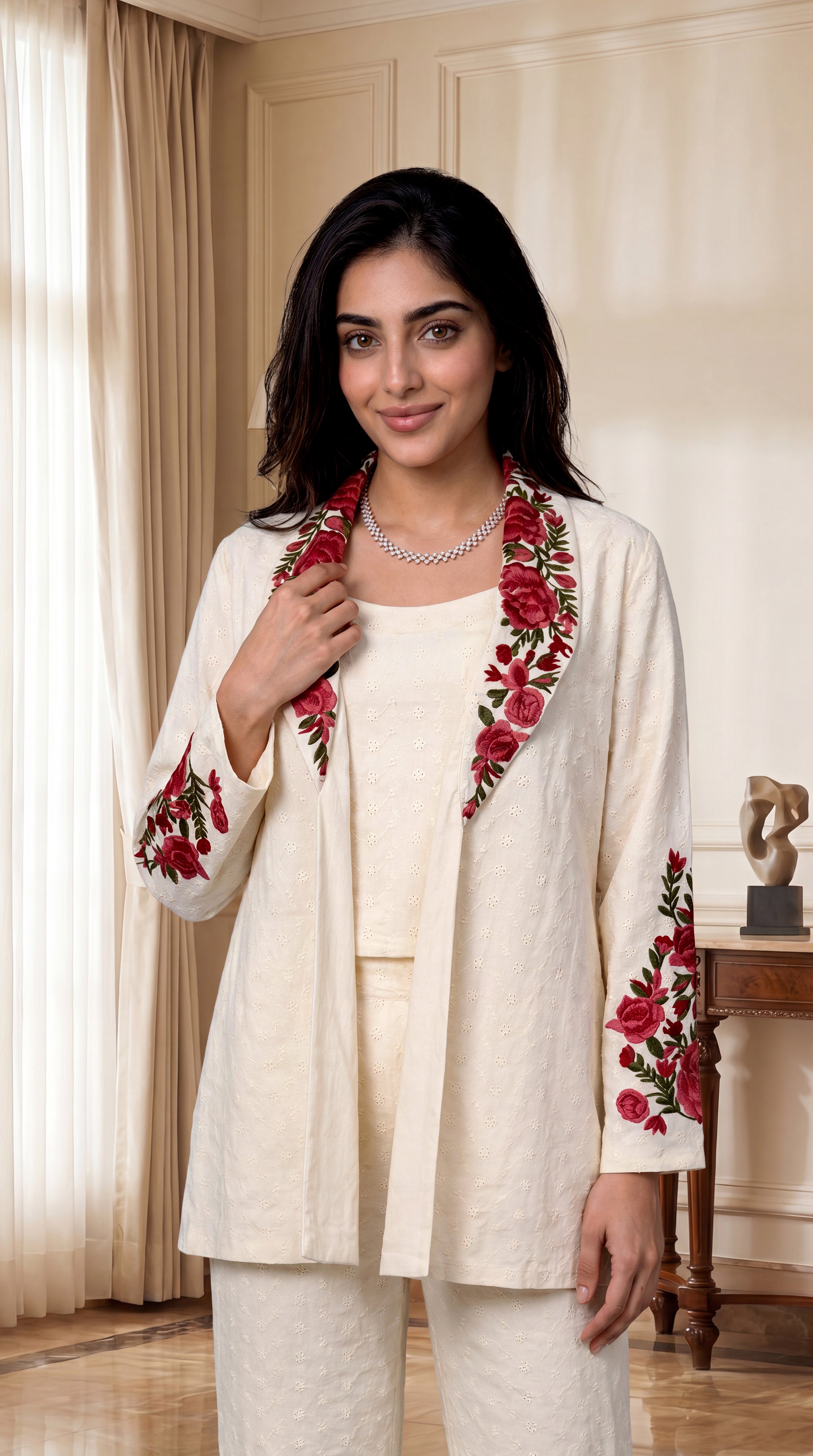 Ivory Rose Embroidered Set