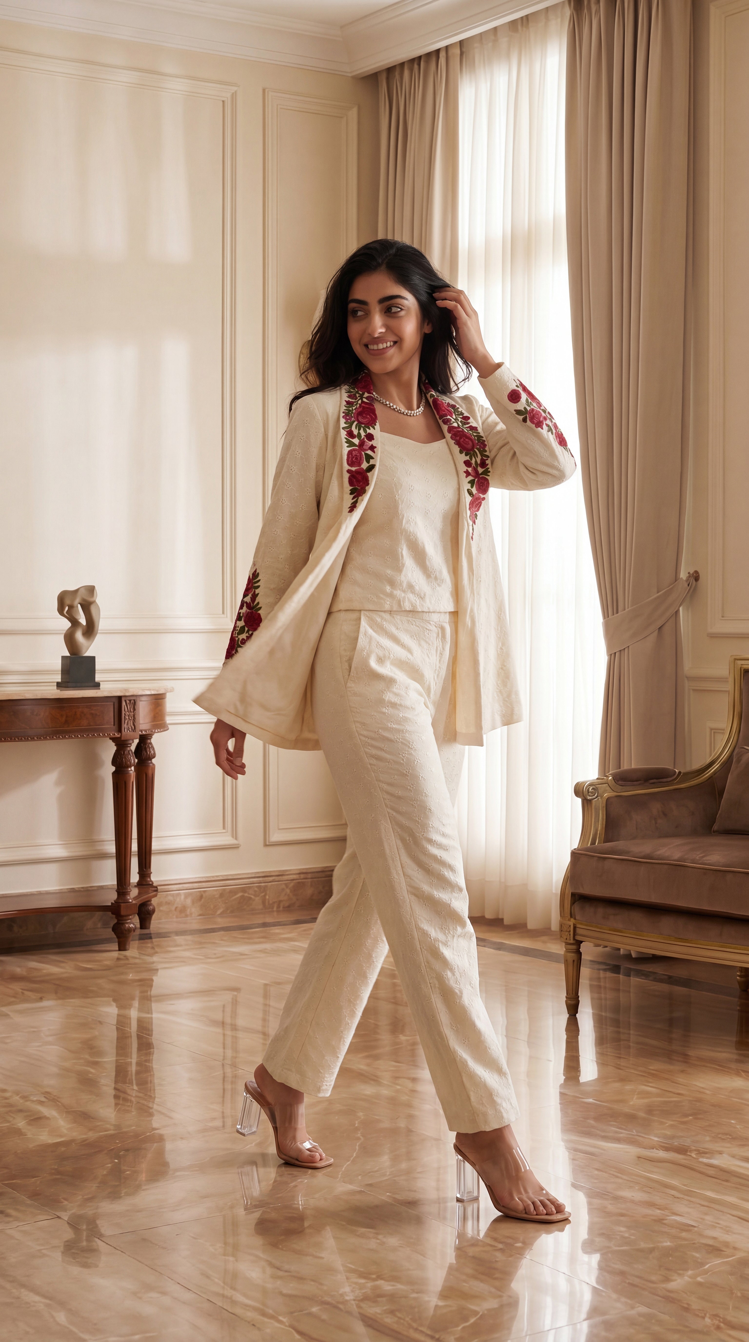 Ivory Rose Embroidered Set