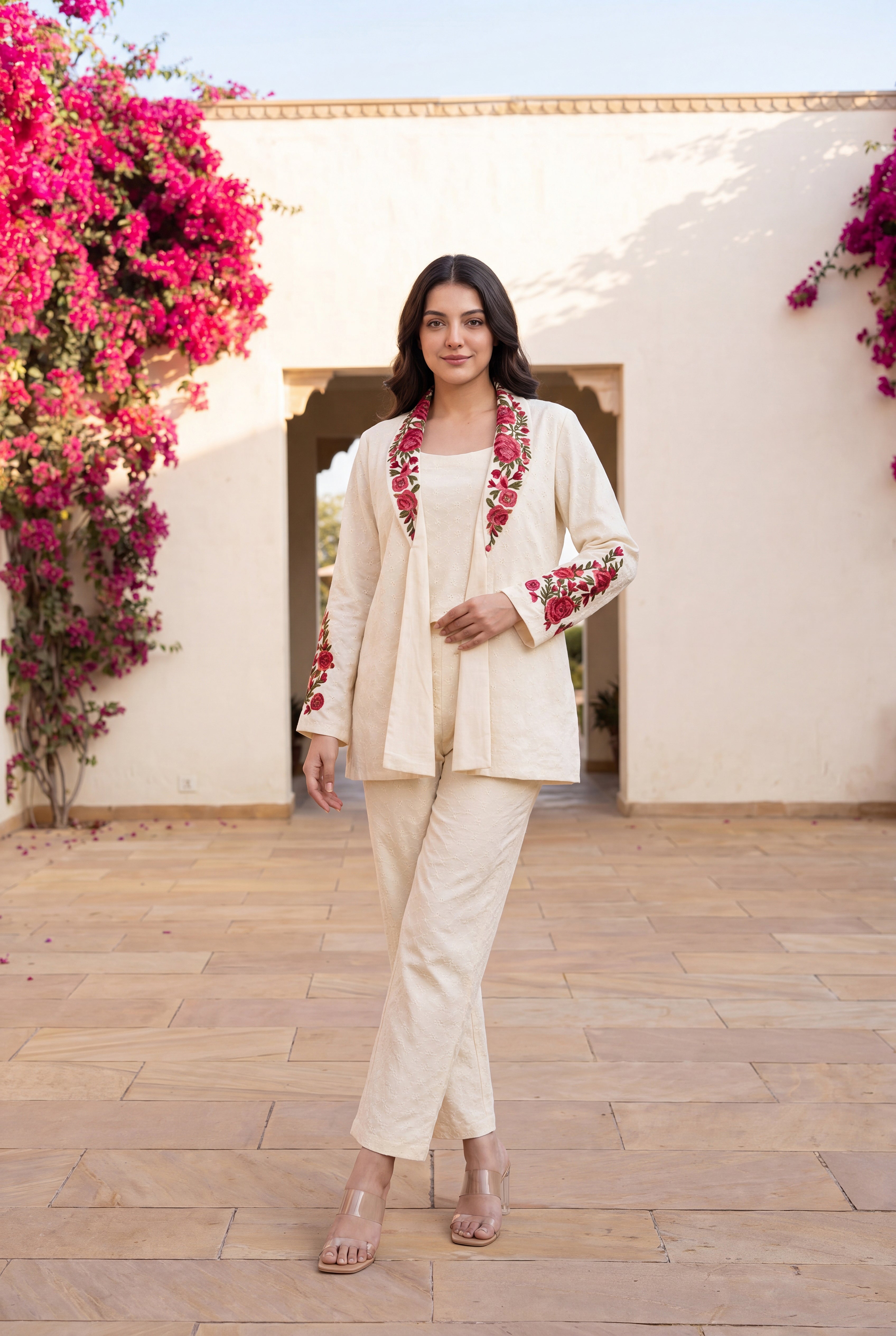 Ivory Rose Embroidered Set