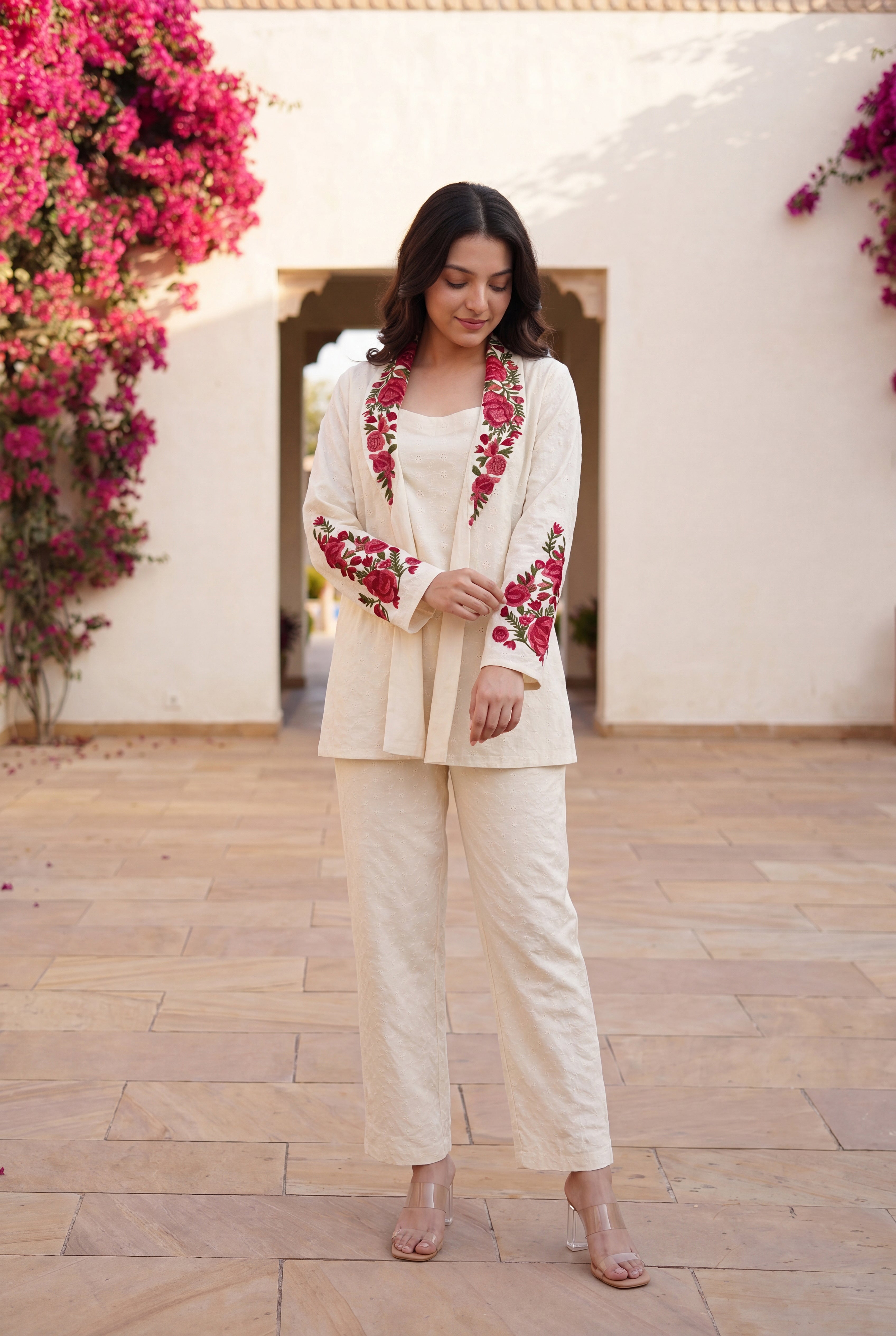 Ivory Rose Embroidered Set