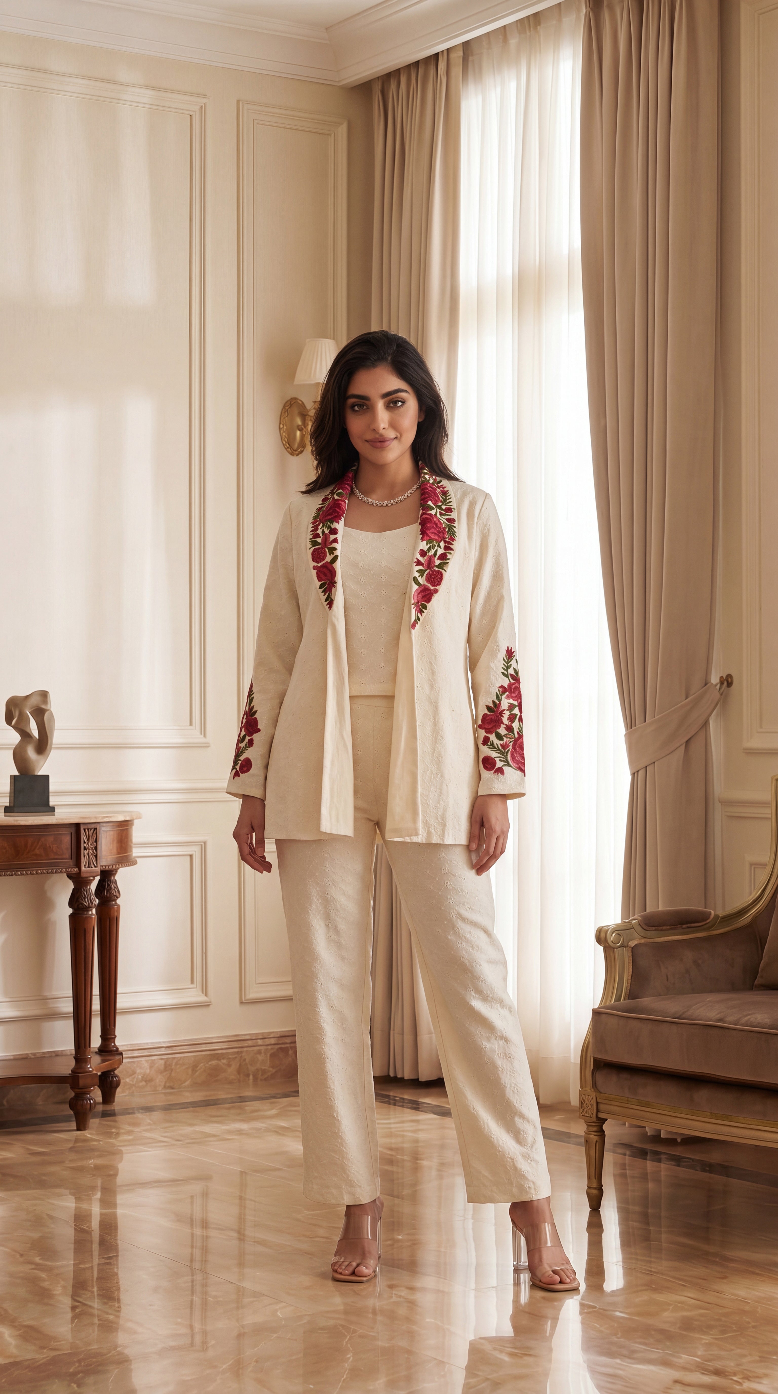 Ivory Rose Embroidered Set