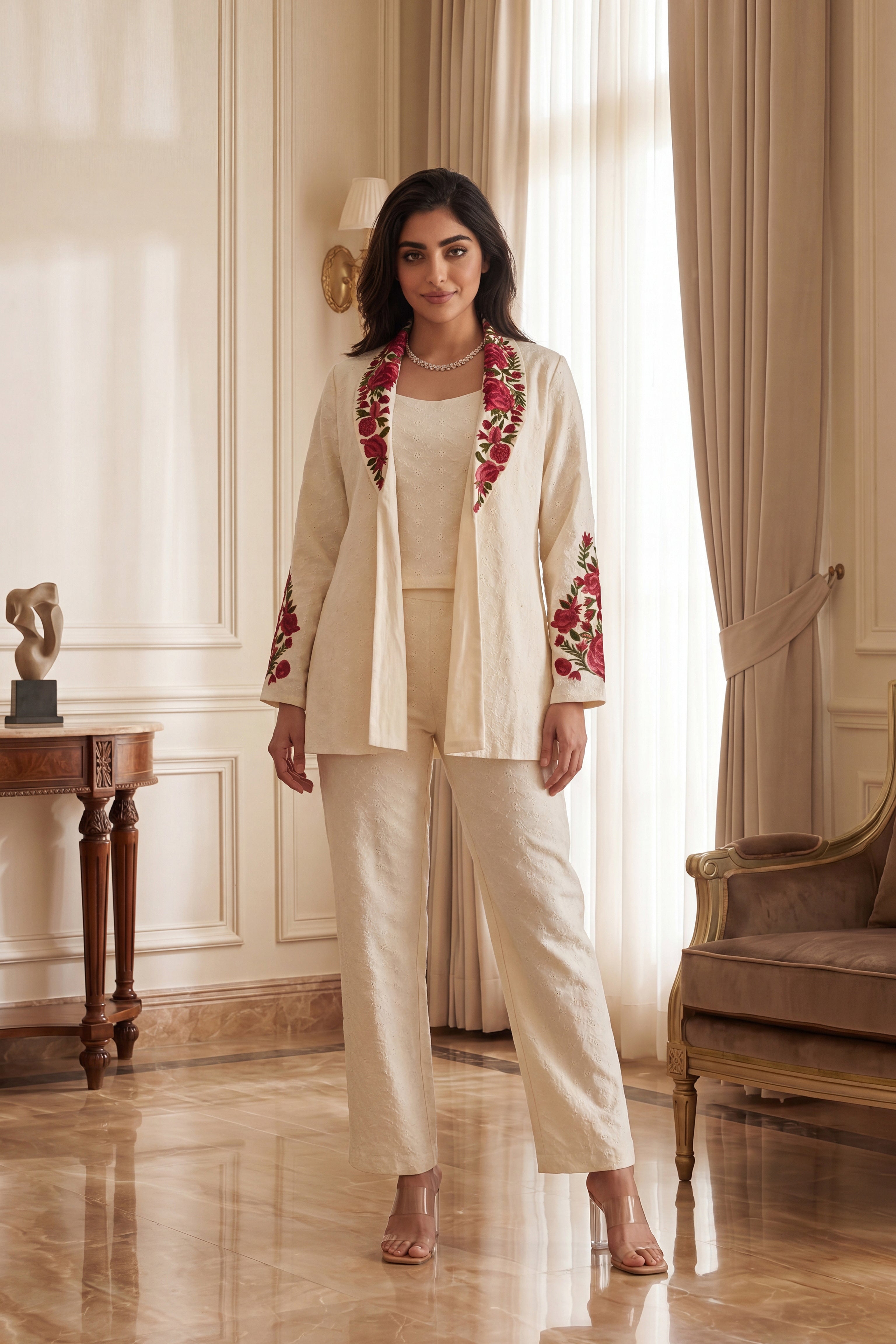 Ivory Rose Embroidered Set